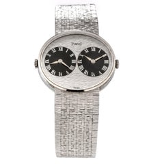 Piaget 612501 A6 Vintage 1970er Jahre Uhr aus 18 Karat Weißgold mit zwei Zeitzonen