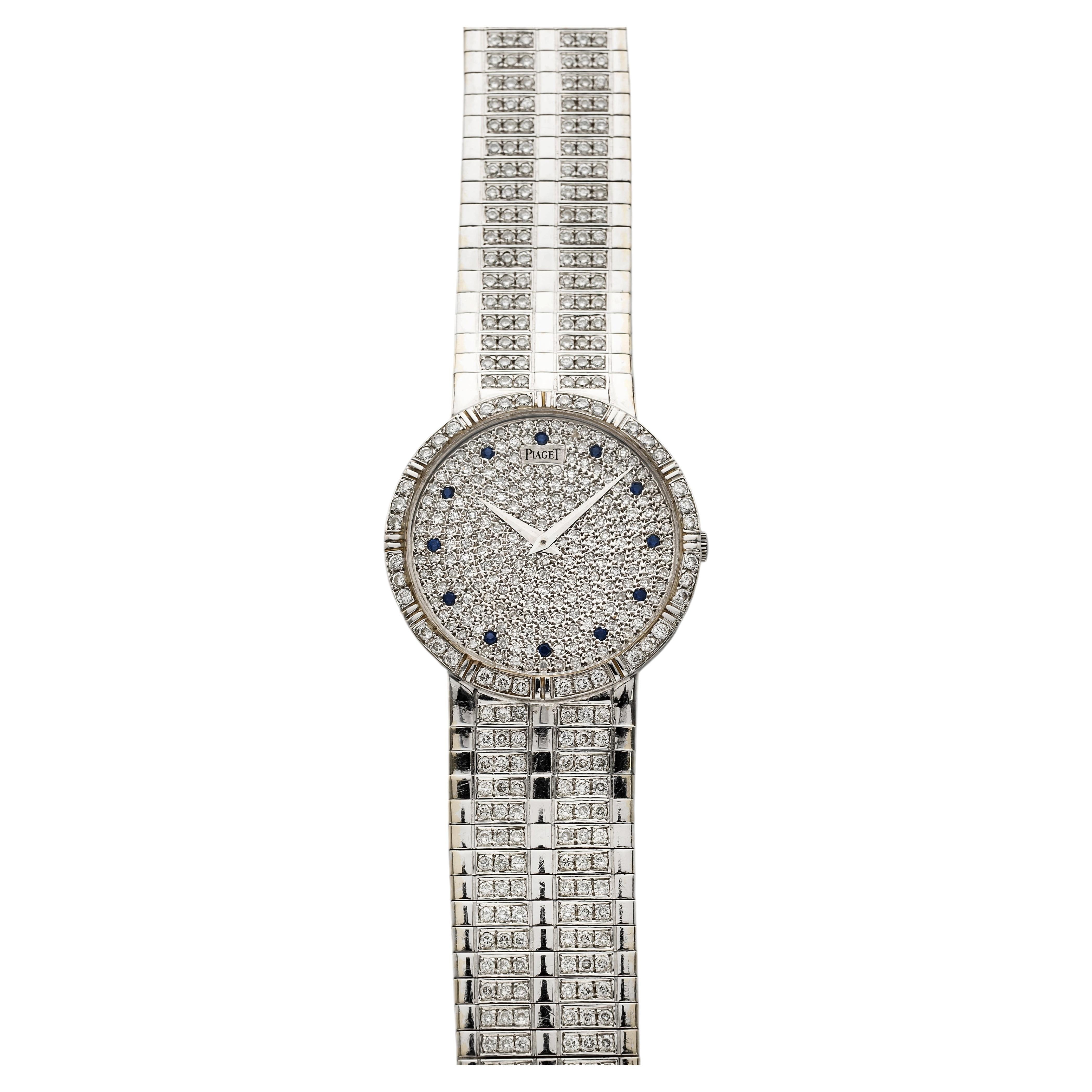 Piaget 8025 18K WG Factory Diamond Case & Bracelet Pave Sapphire Dial