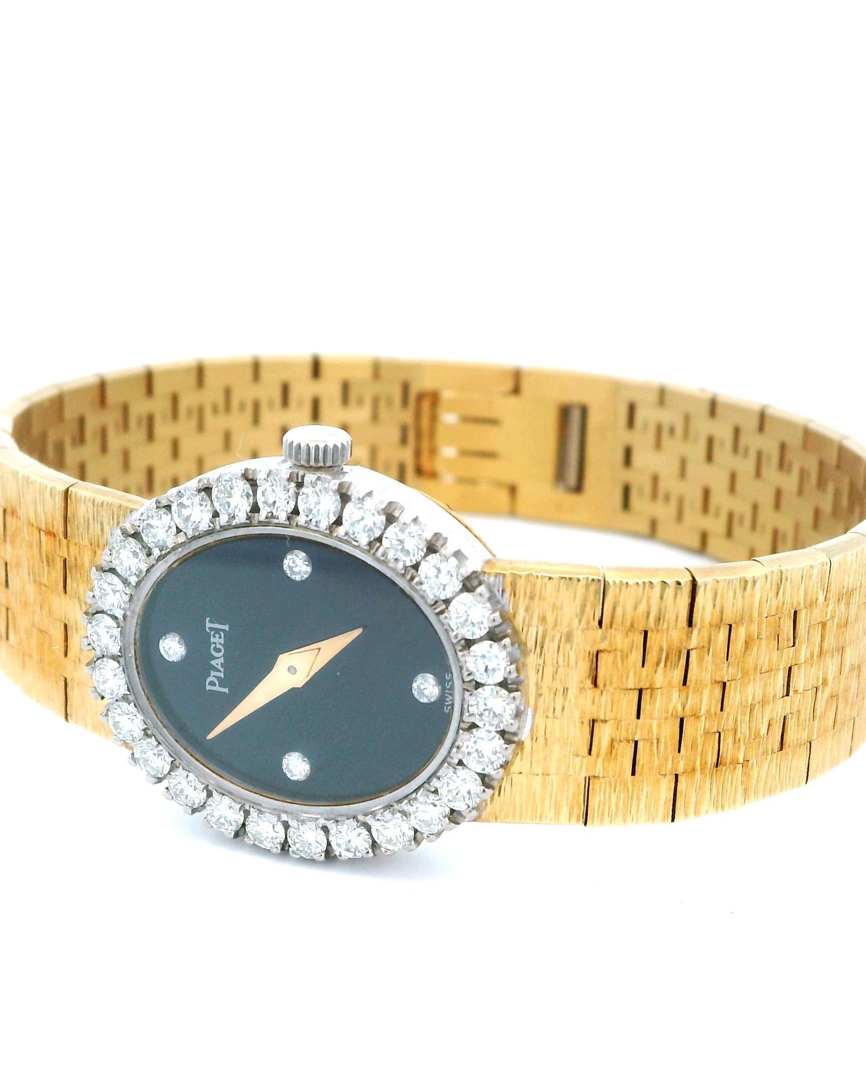 Round Cut Piaget 8326A6 18K Yellow Gold Onyx Dial & Diamond Bezel Ladies Watch For Sale