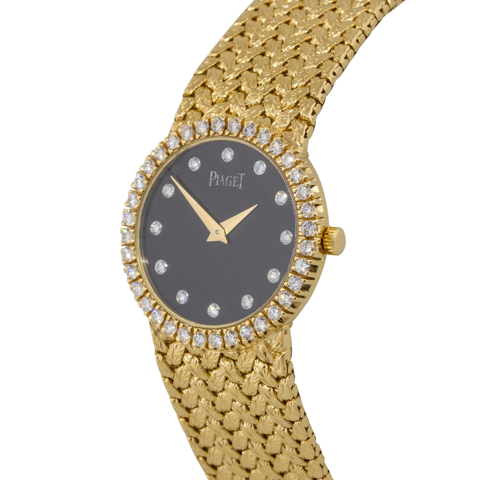 Round Cut Piaget 8706D2 18k Yellow Gold Black Onyx Diamond Ladies Watch For Sale