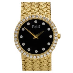 Vintage Piaget 8706D2 18k Yellow Gold Black Onyx Diamond Ladies Watch