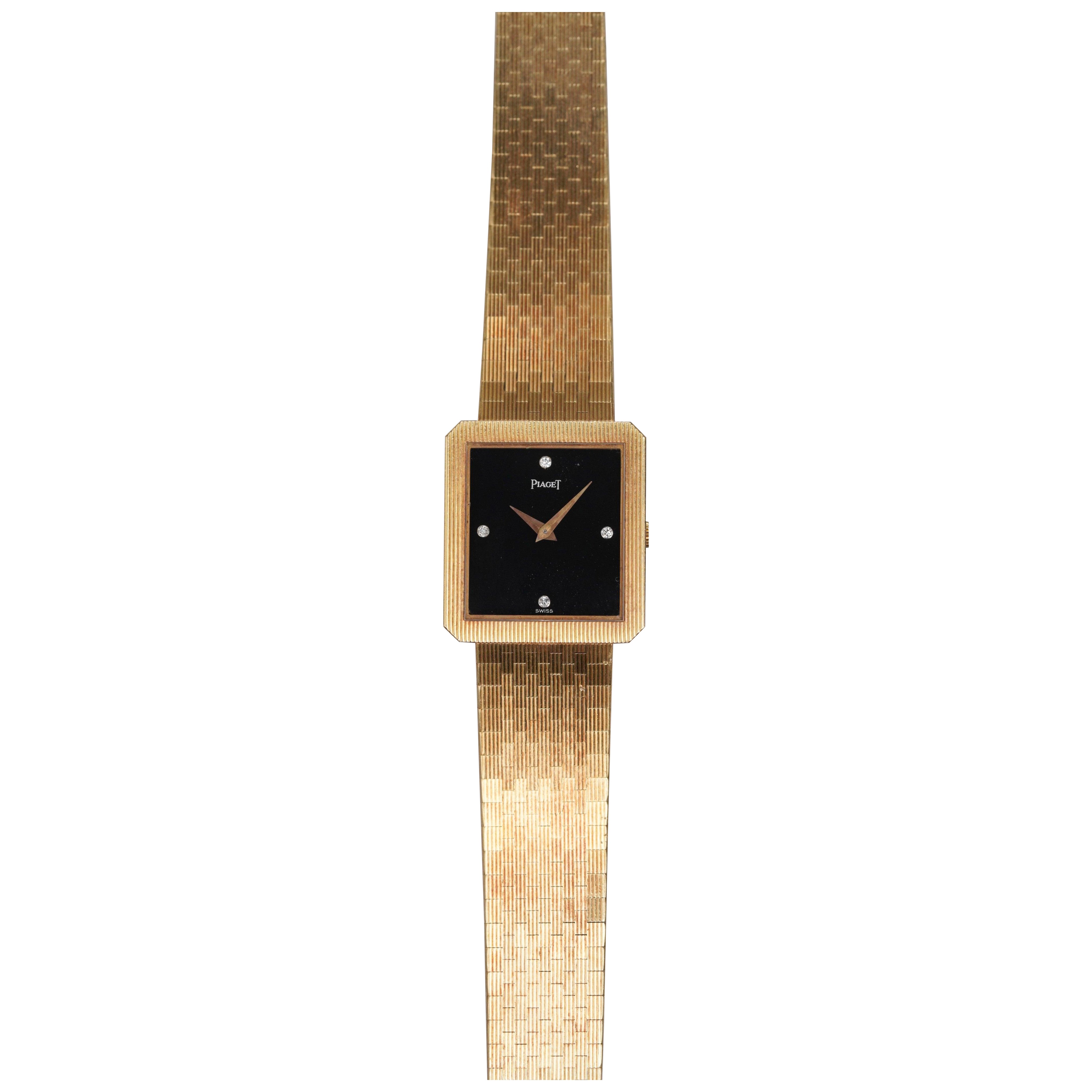 Montre Piaget 9154 à cadran en onyx en or jaune 18 carats, années 1980