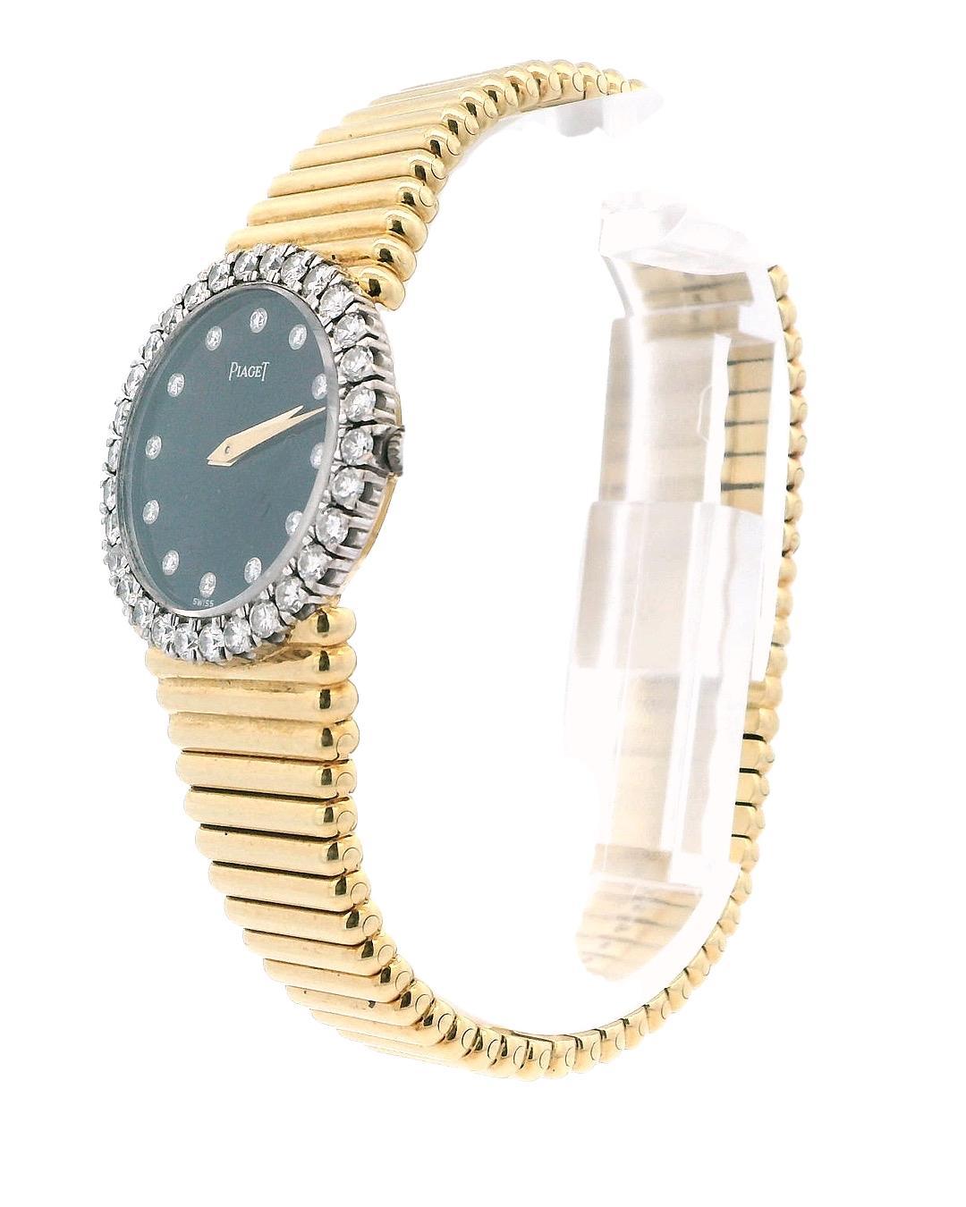 Piaget 9190C510 18K Gold Onyx Diamond Dial & Bezel Ladies Watch In Excellent Condition For Sale In Great Neck Plaza, NY