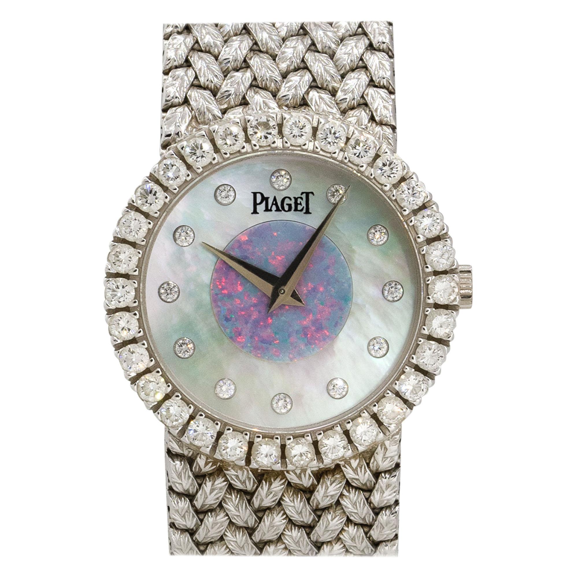 Piaget 9190D2 18k White Gold Mother of Pearl Opal Diamond Ladies Watch For Sale