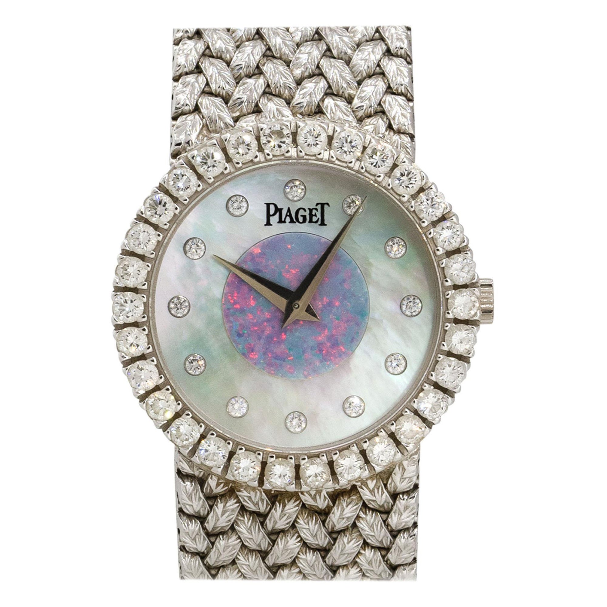 Piaget 9190d2 18k Weißgold Perlmutt Opal Diamant Damenuhr