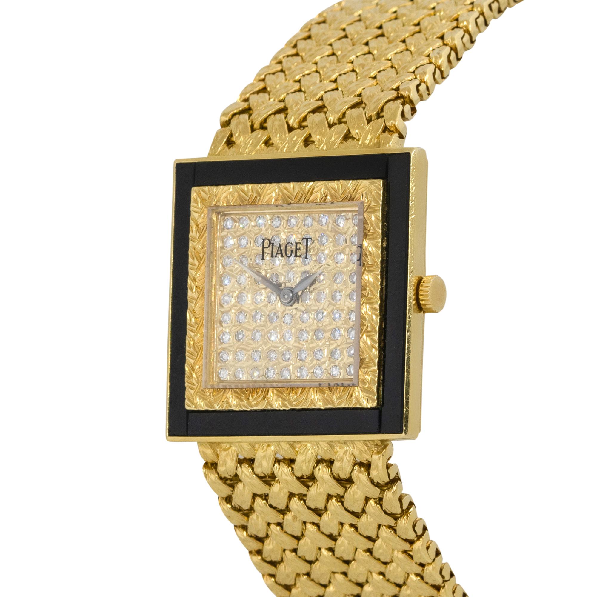 Round Cut Piaget 92002D2 18k Yellow Gold Diamond Onyx Ladies Watch
