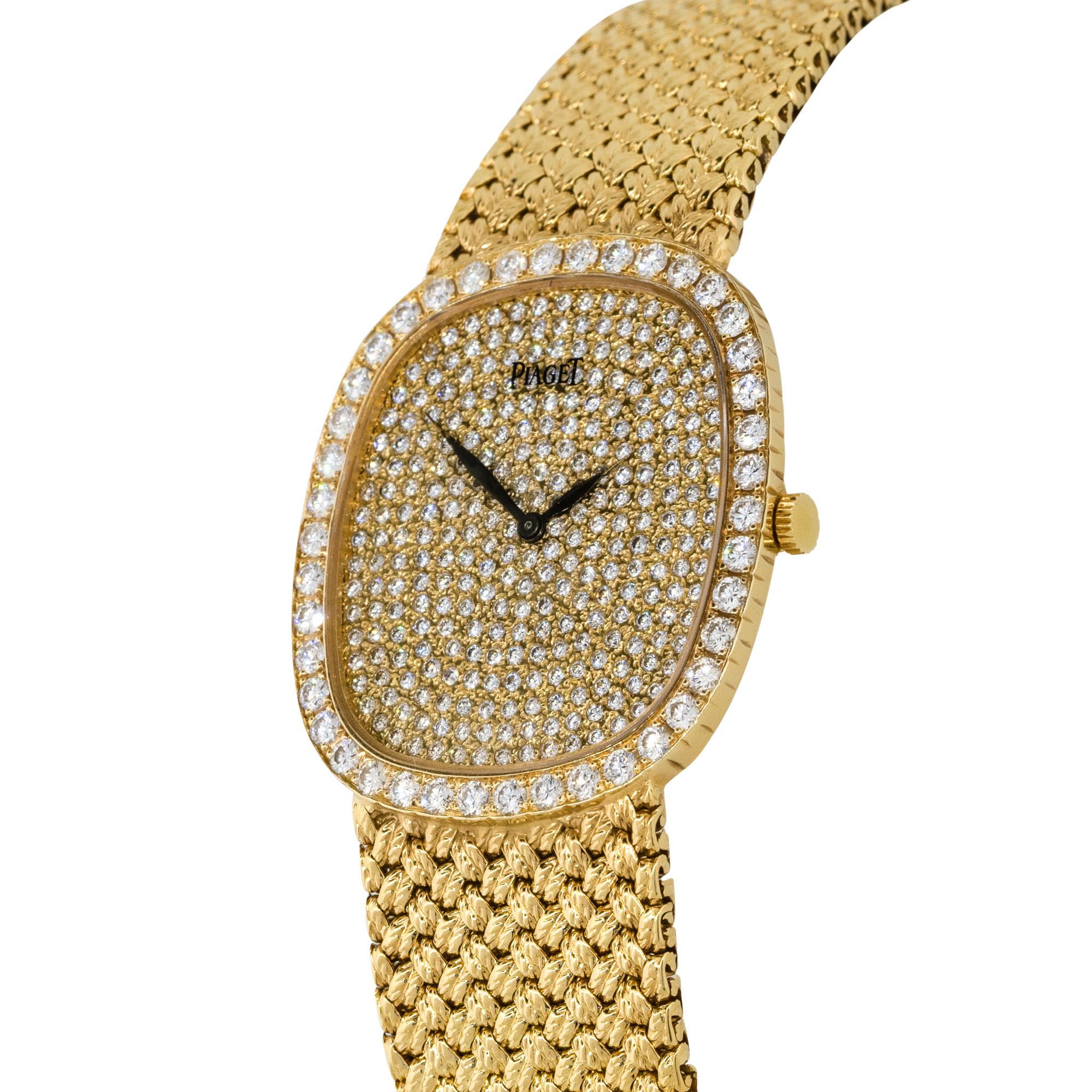 Round Cut Piaget 94431D4 18k Yellow Gold Diamond Pave Ladies Watch