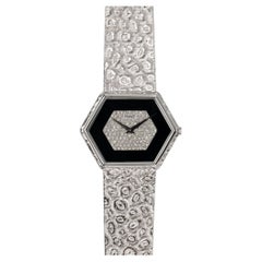 Piaget 95788 A18 Oktagon Pave Diamanten und Onyx Zifferblatt Leopard Armband 18k Weiß