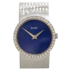 Vintage Piaget 9701A6 18k White Gold Lapis Diamond Ladies Watch