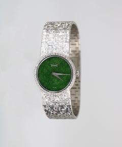 Piaget 9706 A6 White Gold Jade Dial Diamond Bezel Ladies Watch