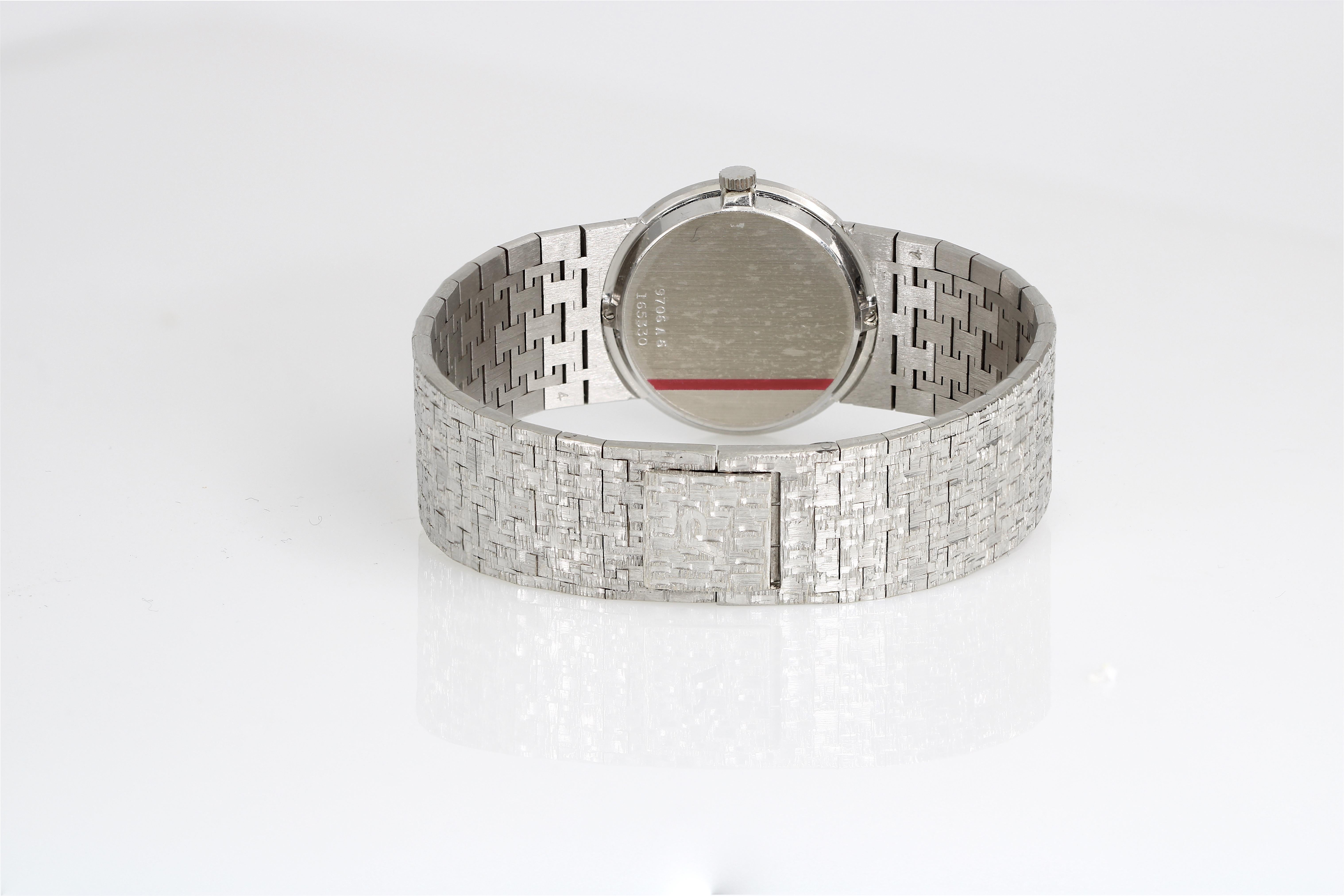 Piaget 9706 A6 White Gold Jade Dial Diamond Bezel Ladies Watch In Excellent Condition For Sale In Great Neck, NY