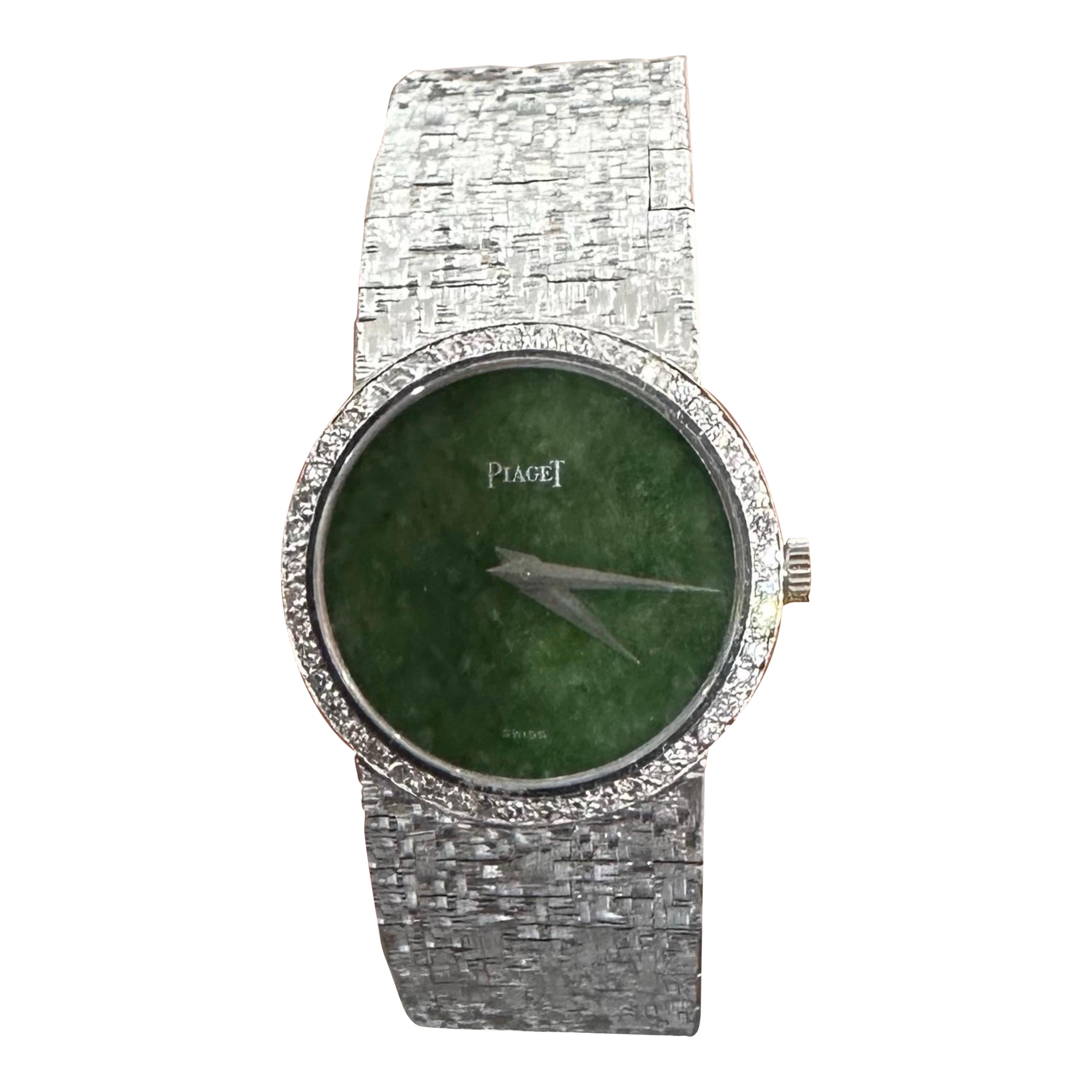 Piaget 9706 A6 White Gold Jade Dial Diamond Bezel Ladies Watch For Sale