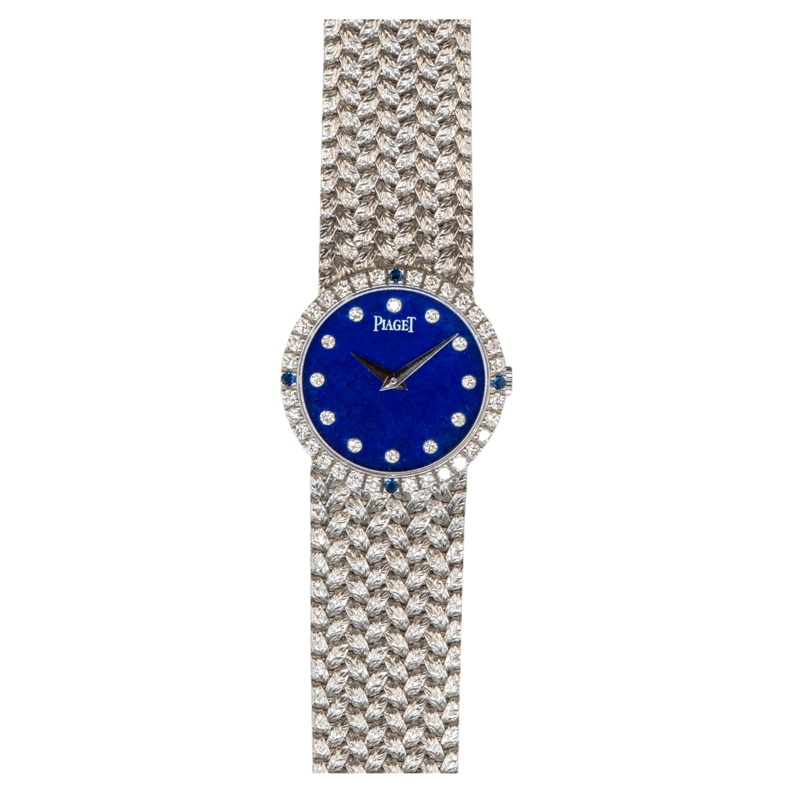 Piaget 9706 D2 Diamond Markers Lapis Lazuli Dial Big Diamond and Sapphire Bezel