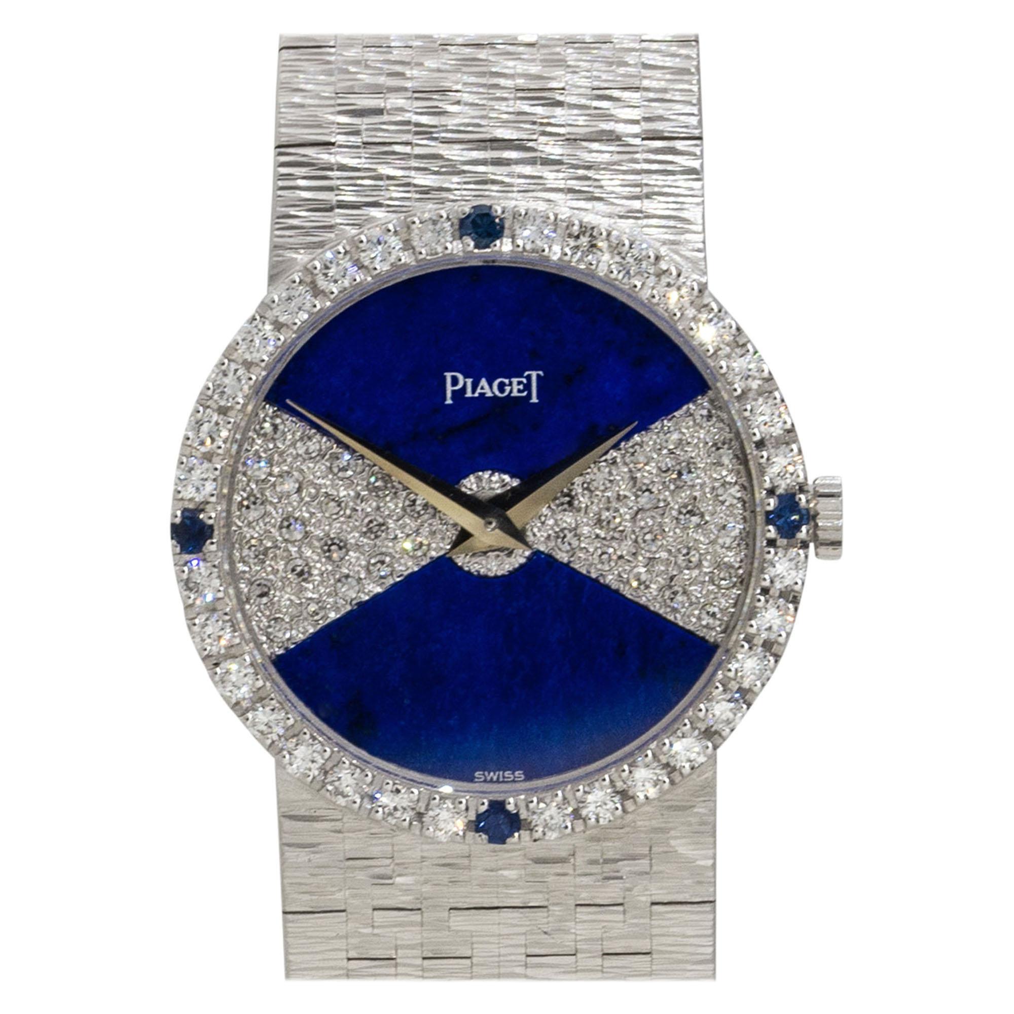Piaget 9706A6 18k White Gold Lapis & Diamond Ladies Watch