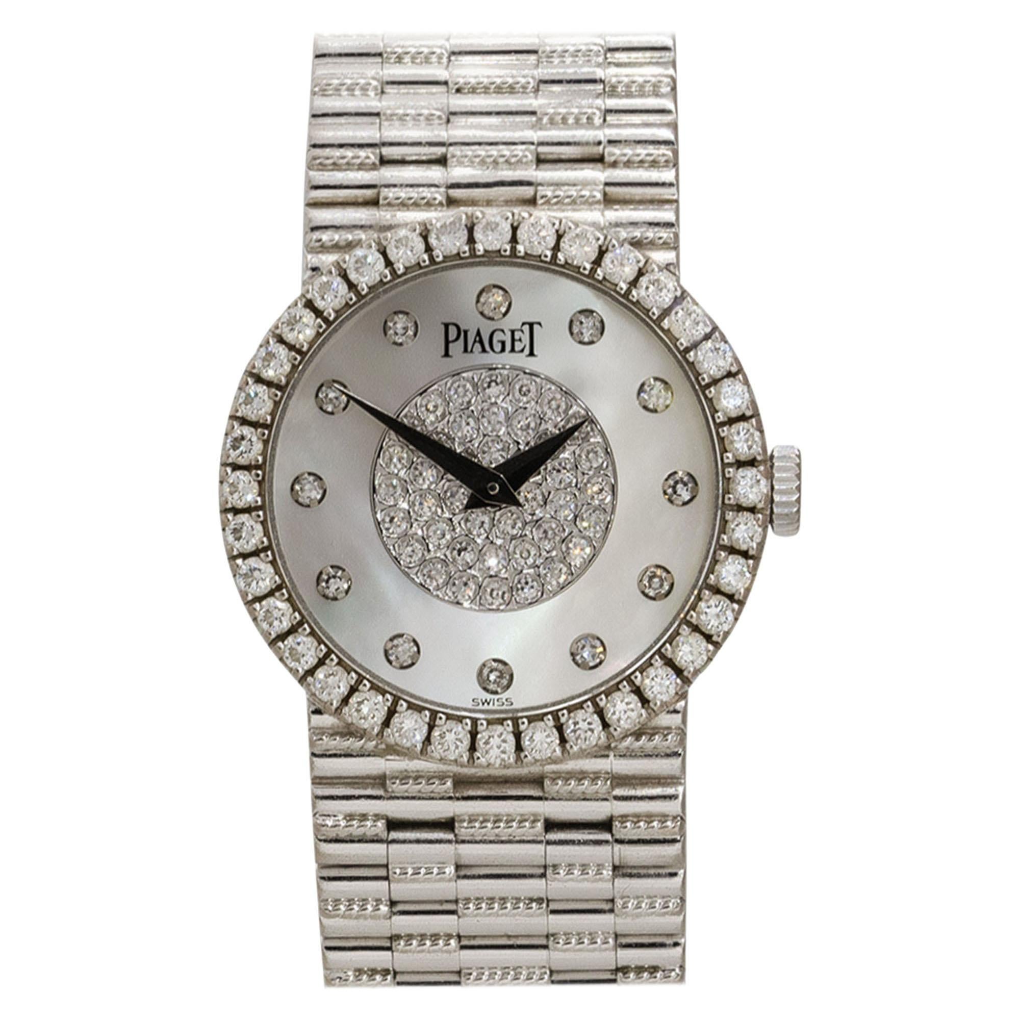 Piaget 9706G2 18k White Gold Mother of Pearl Diamond Ladies Watch For Sale