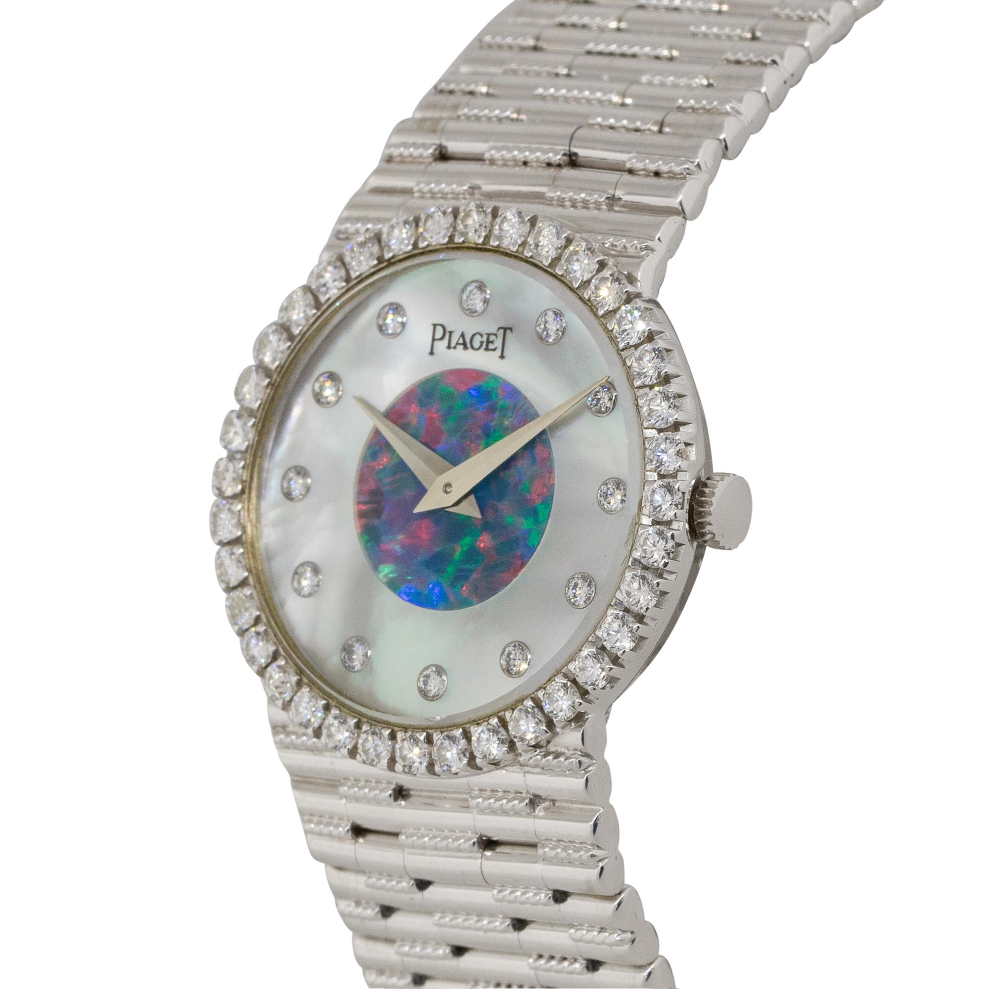 Round Cut Piaget 9706G2 18k White Gold Mother of Pearl Opal Ladies Watch For Sale