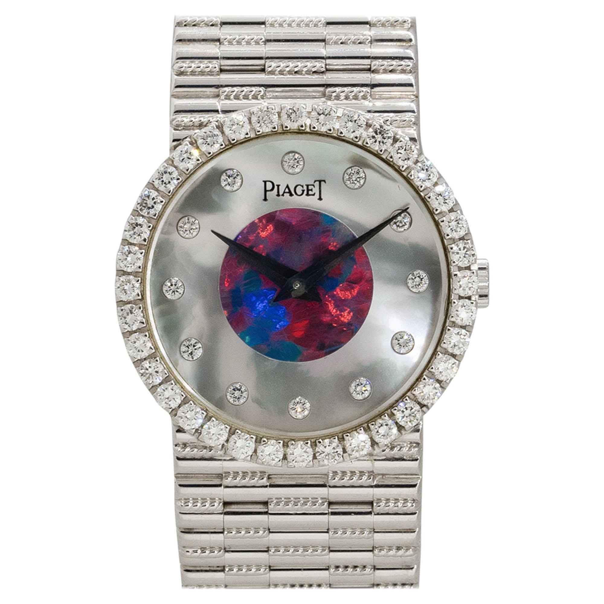 Piaget 9706G2 18k White Gold Mother of Pearl Opal Ladies Watch For Sale