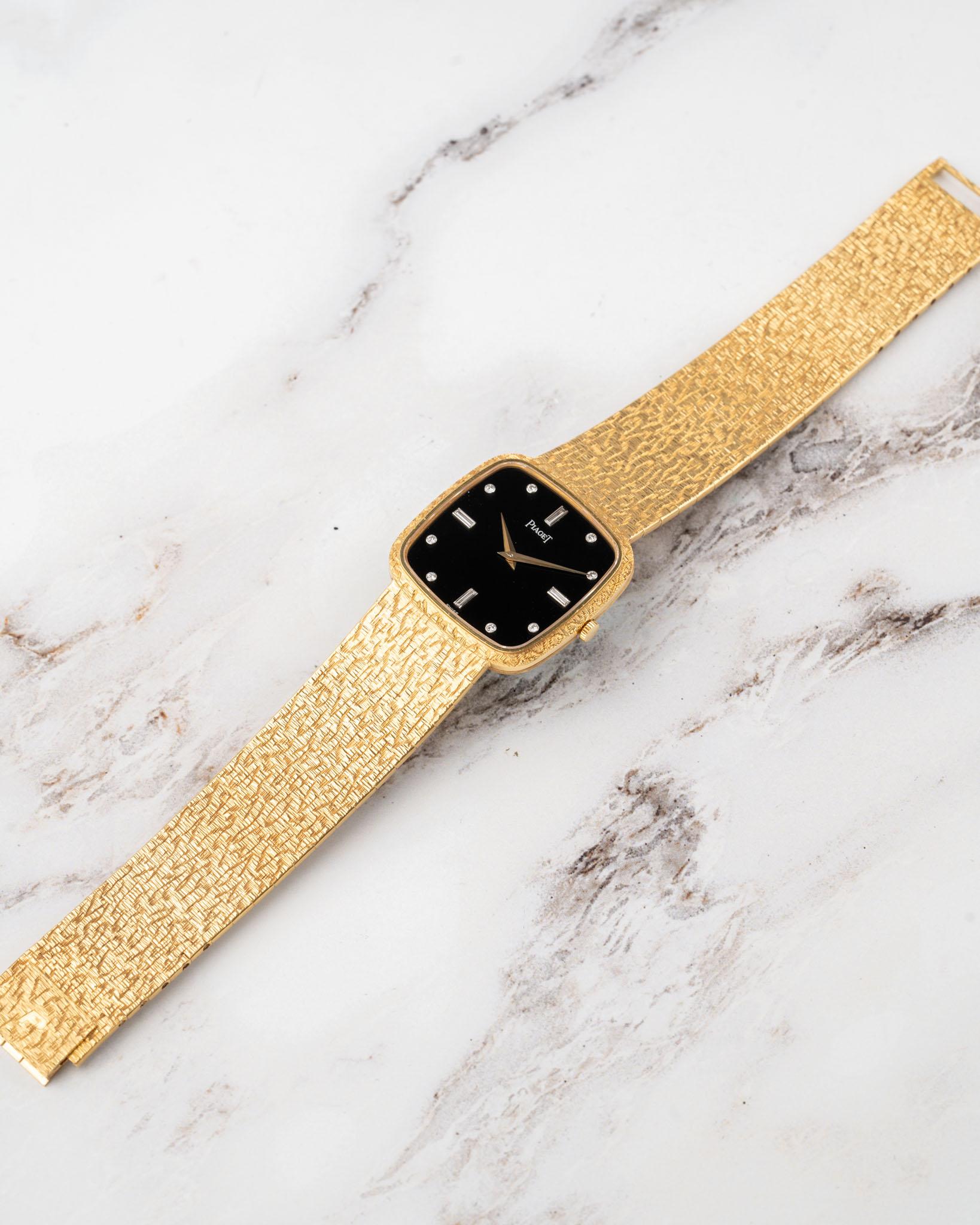 Piaget 9771 A68 Onyx and Diamond Dial 18k YG 1980s en Bueno estado para la venta en SYDNEY, AU