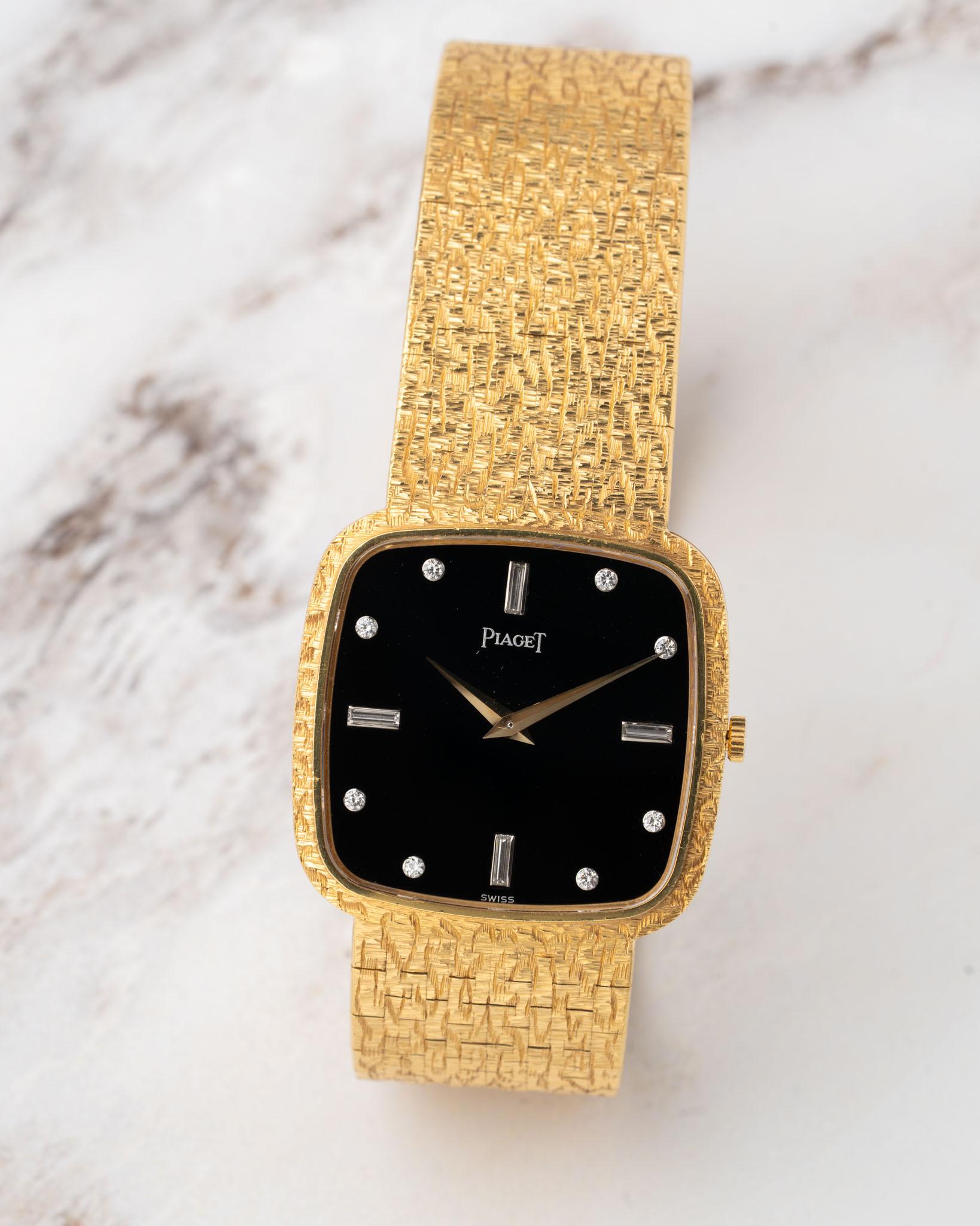 De los hombres Piaget 9771 A68 Onyx and Diamond Dial 18k YG 1980s en venta