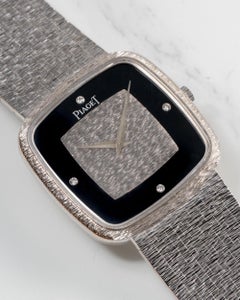 Piaget 9772 A6 Onyx Esfera Diamante Pulsera Acabado Corteza 18k WG Cuerda Manual