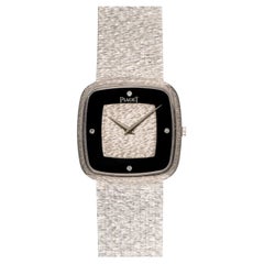 Piaget 9772 A6 Onyx Esfera Diamante Pulsera Acabado Corteza 18k WG Cuerda Manual