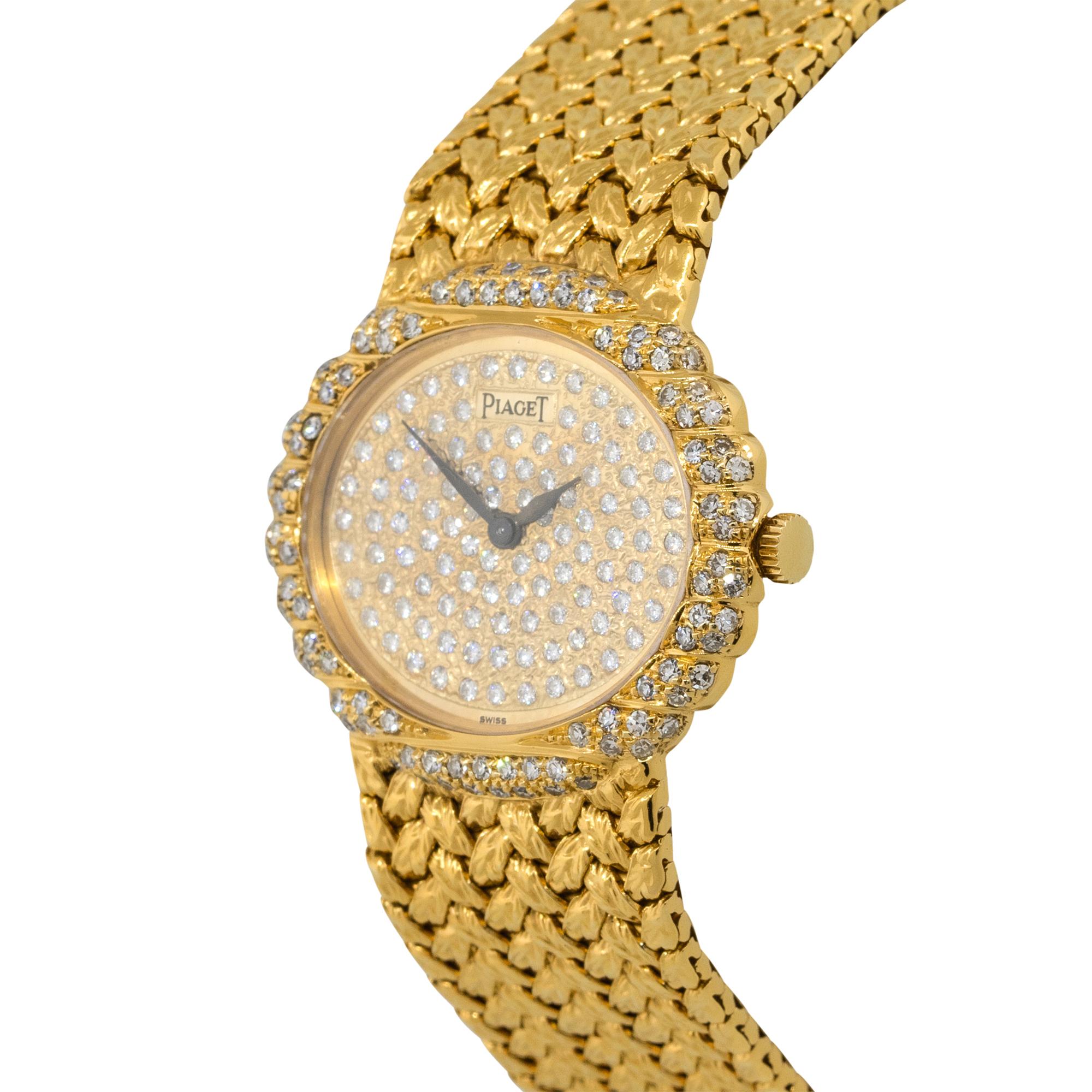 Round Cut Piaget 98174D2 18k Yellow Gold Diamond Pave Ladies Watch