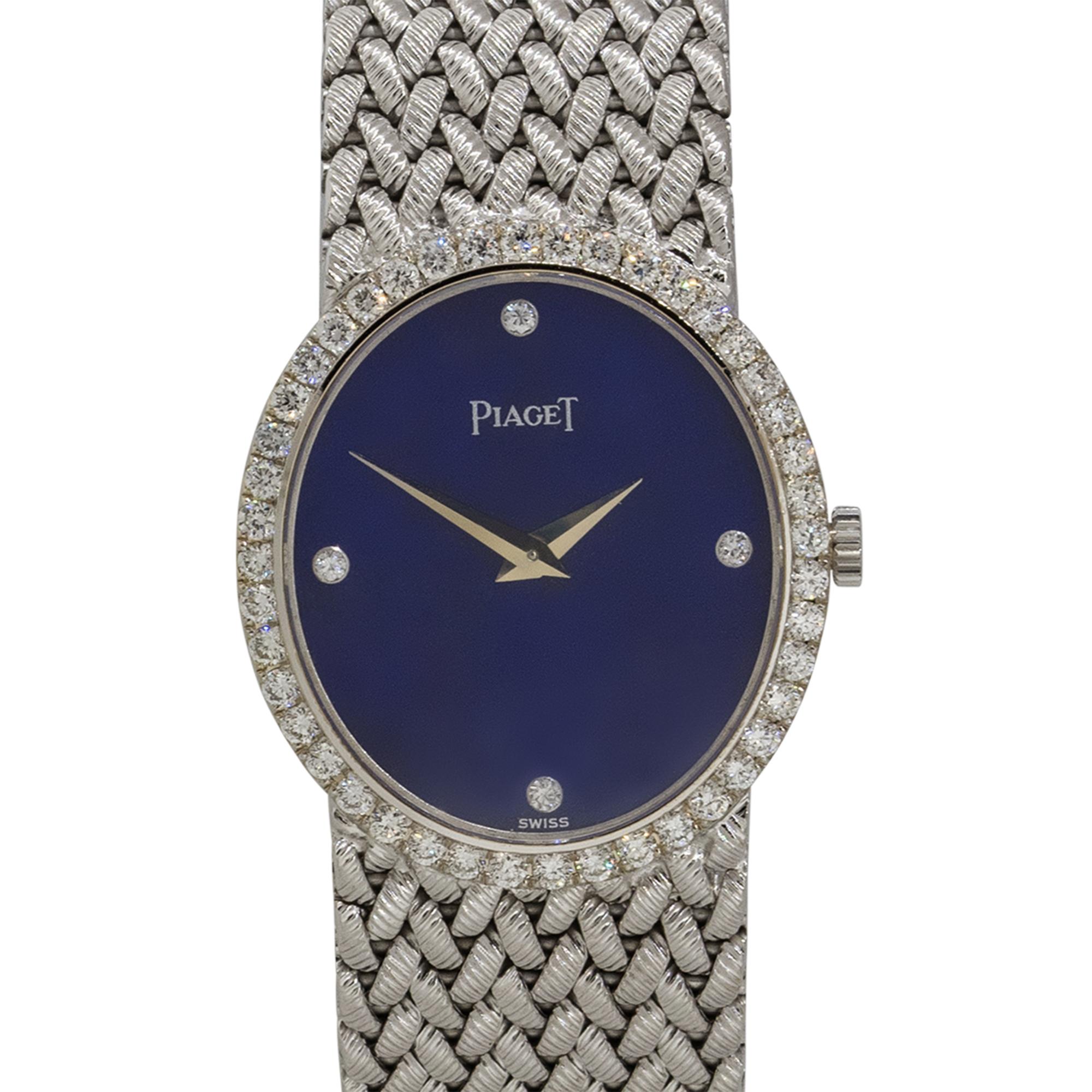 Piaget 9821D3 18k Weißgold Damenuhr mit Lapislazuli-Diamant-Zifferblatt (Rundschliff) im Angebot