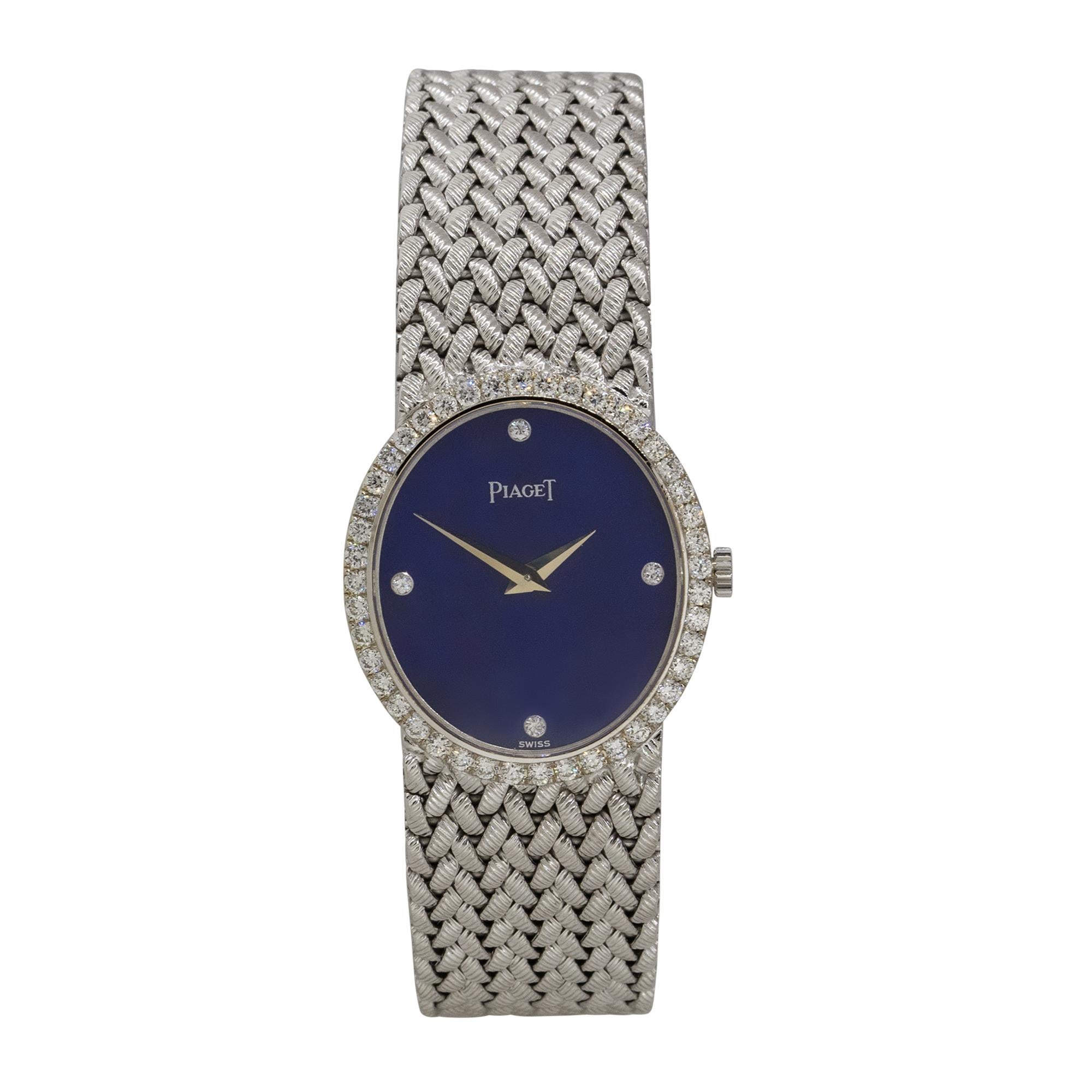 Piaget 9821D3 18k Weißgold Damenuhr mit Lapislazuli-Diamant-Zifferblatt im Zustand „Hervorragend“ im Angebot in Boca Raton, FL