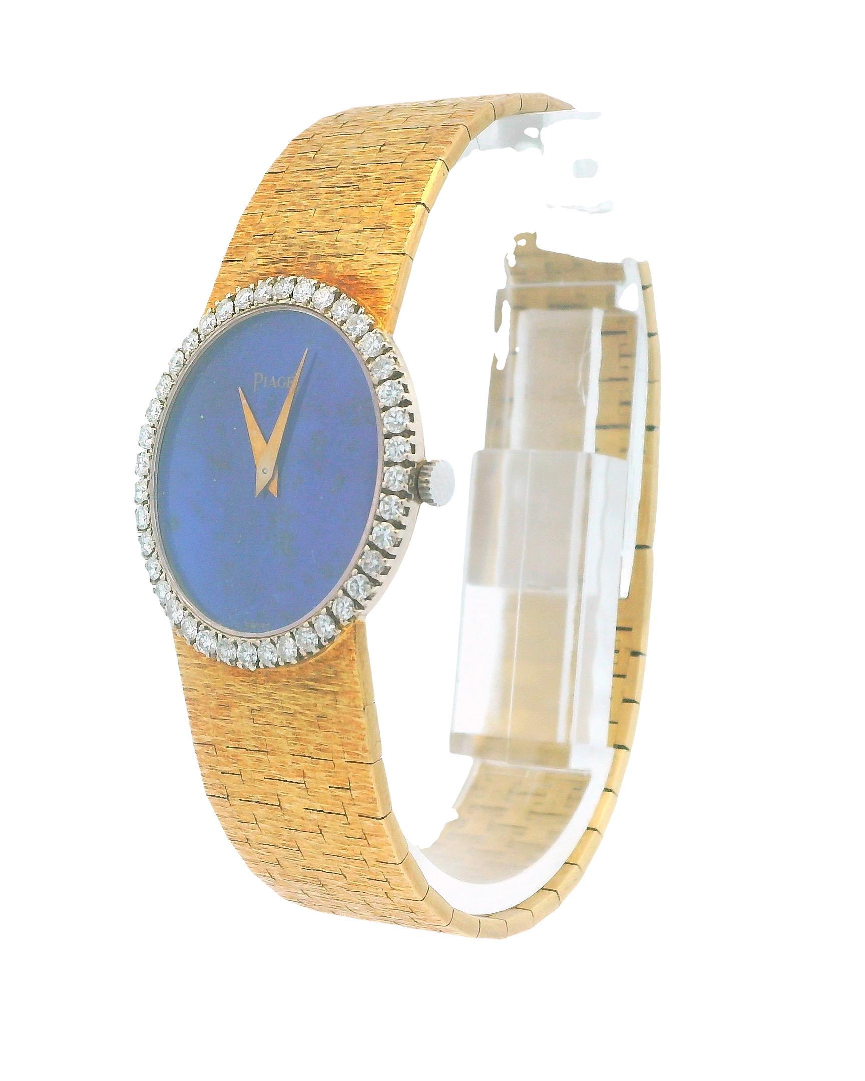 Round Cut Piaget 9826A6 18K Gold Lapis Dial & Diamond Bezel Ladies Watch For Sale