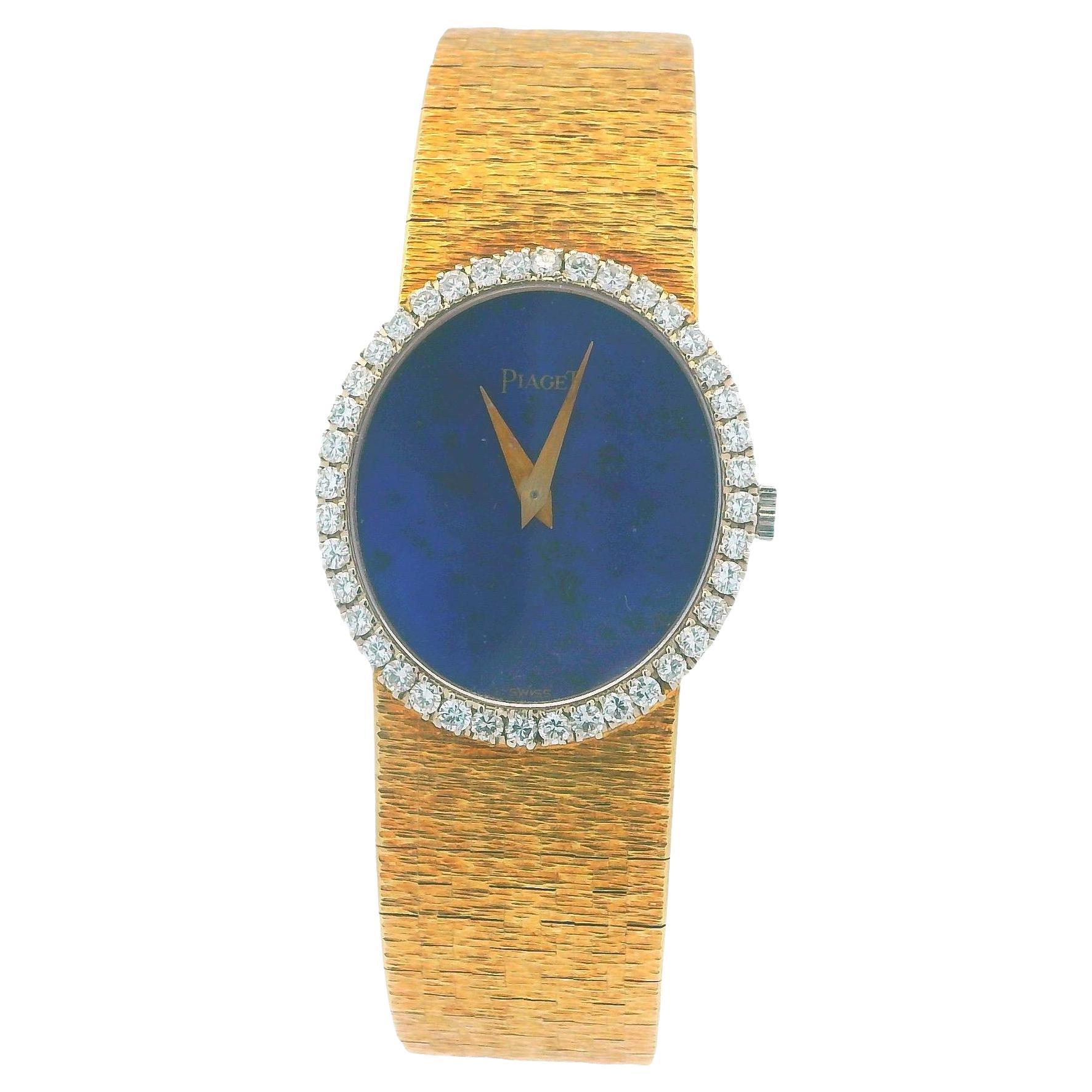 Piaget 9826A6 18K Gold Lapis Dial & Diamond Bezel Ladies Watch