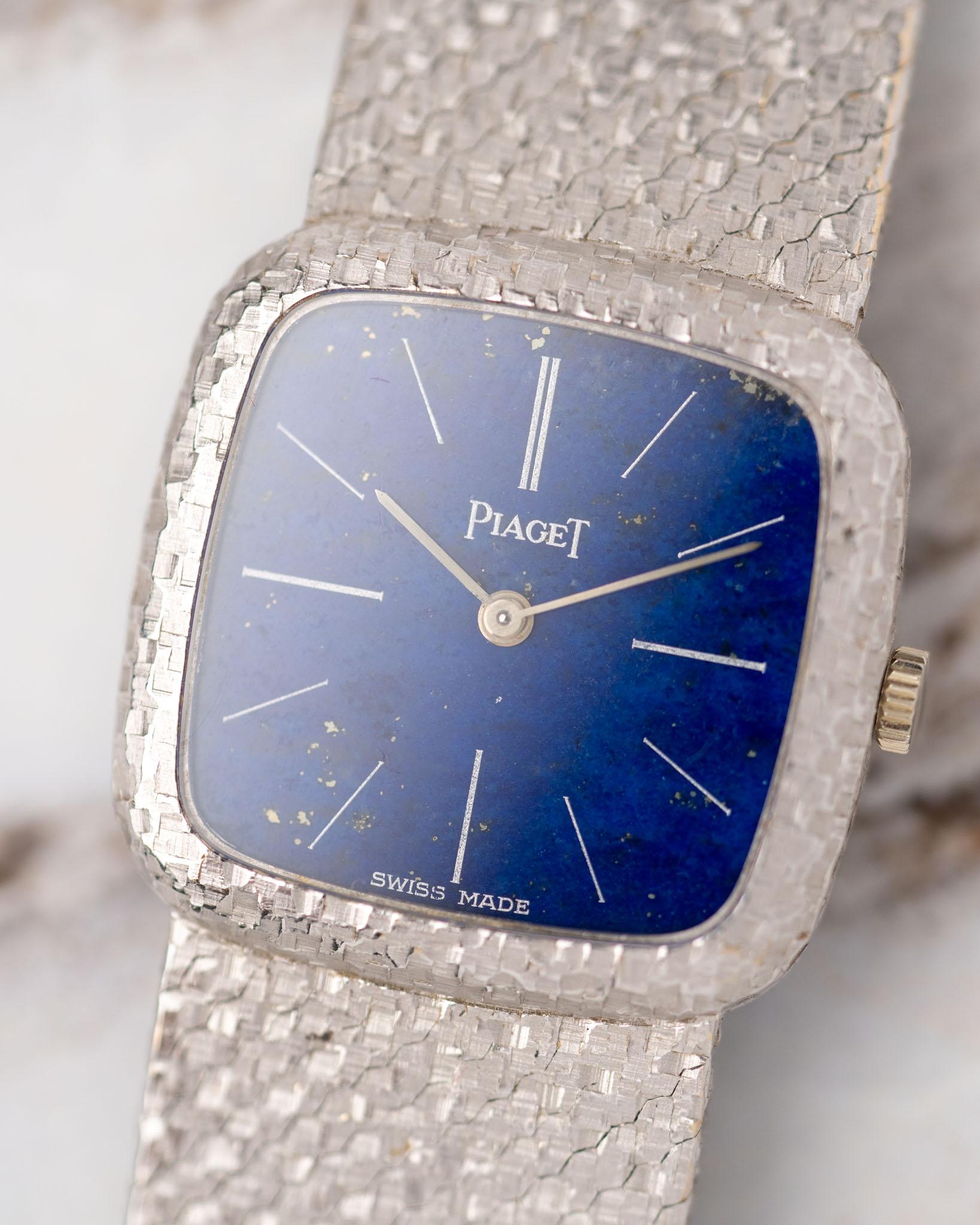 Piaget 9902 B56 Lapis Lazuli Dial 18k WG 1983 Full Set In Good Condition For Sale In SYDNEY, AU