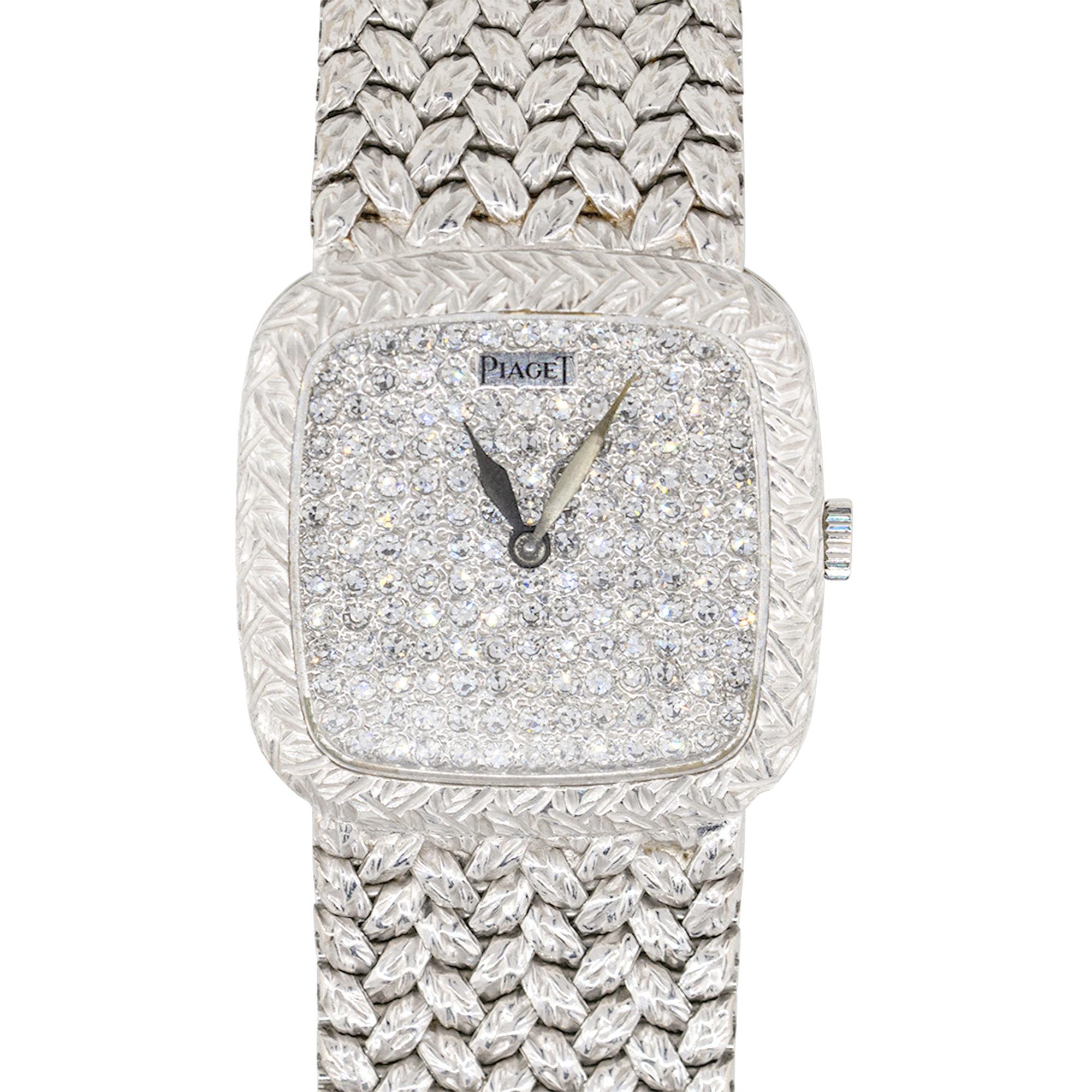 Piaget 9902D2 18k White Gold Diamond Pave Dial Vintage Watch For Sale 1