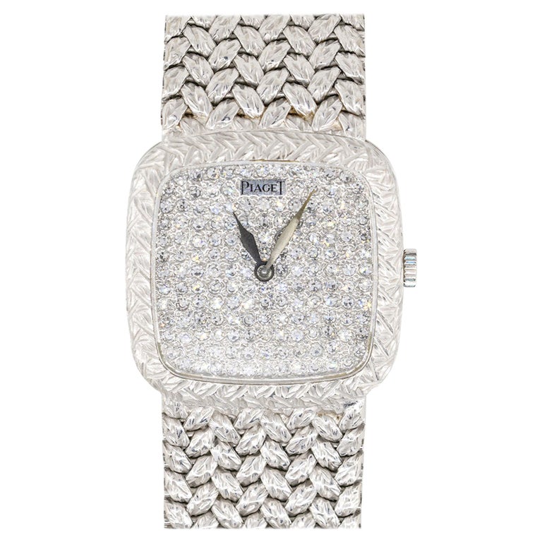 Piaget 9902D2 18k White Gold Diamond Pave Dial Vintage Watch For Sale ...
