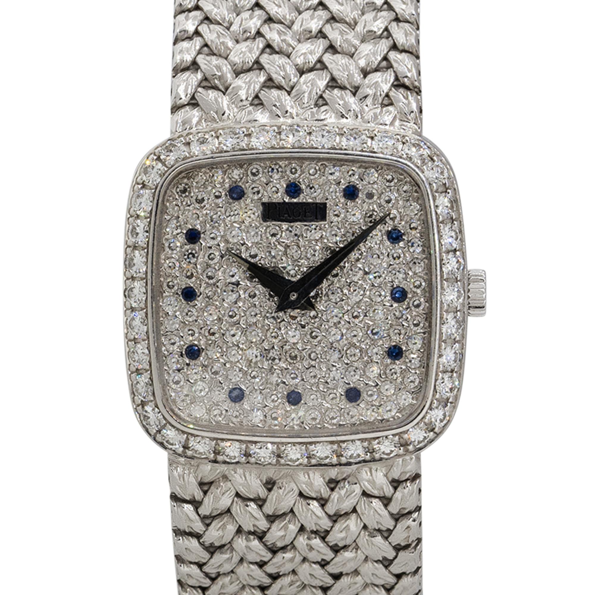 Taglio rotondo Piaget 9905D2 Orologio da donna in oro bianco 18k con diamanti e zaffiri in vendita