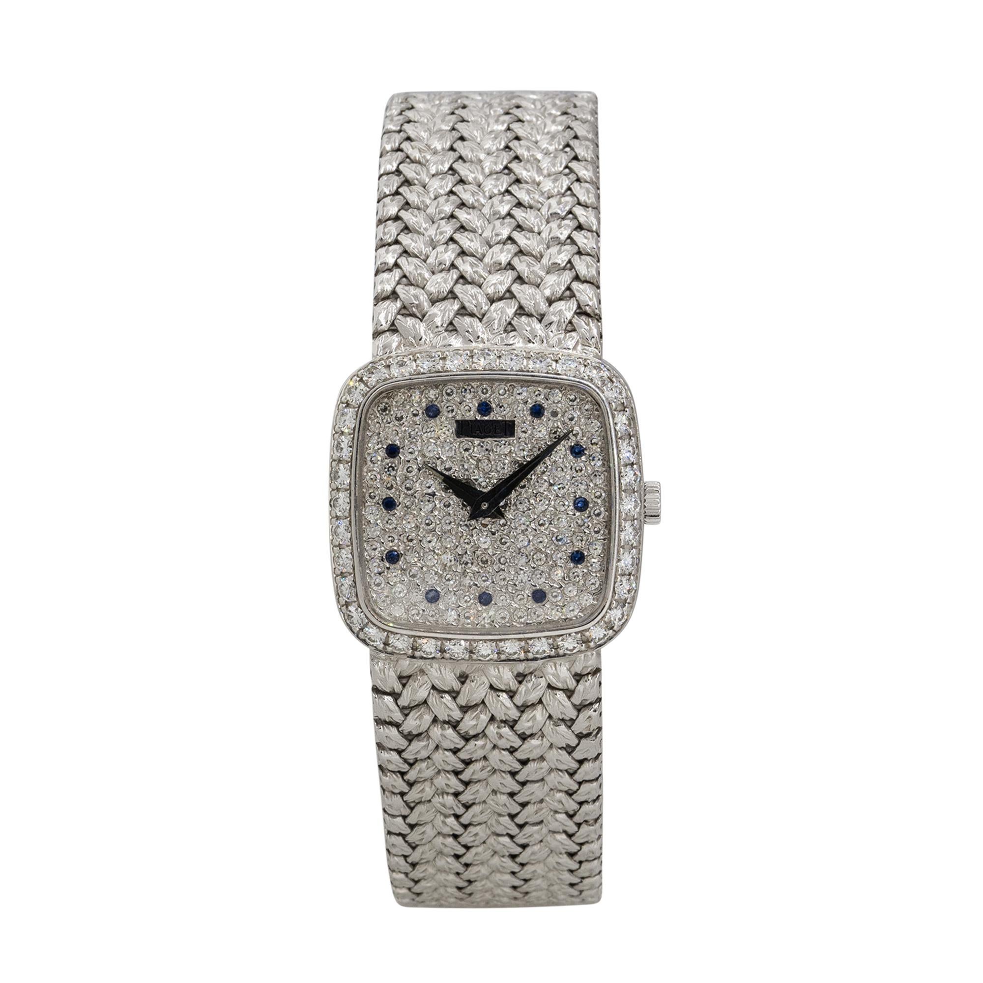 Piaget 9905D2 Orologio da donna in oro bianco 18k con diamanti e zaffiri In condizioni ottime in vendita a Boca Raton, FL