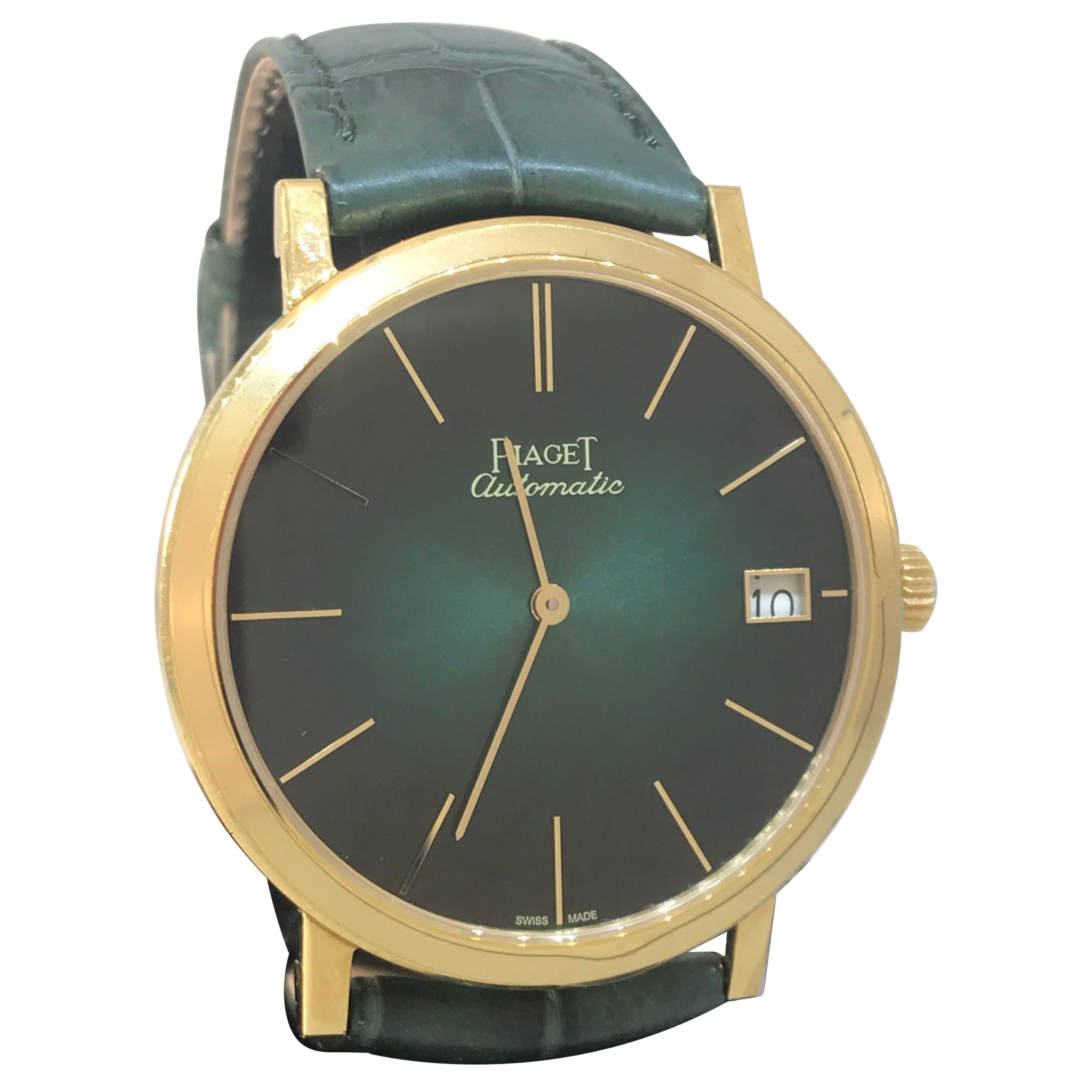 Piaget Altiplano 18 Karat Yellow Gold Green Dial Automatic Men's Watch G0A42052 For Sale