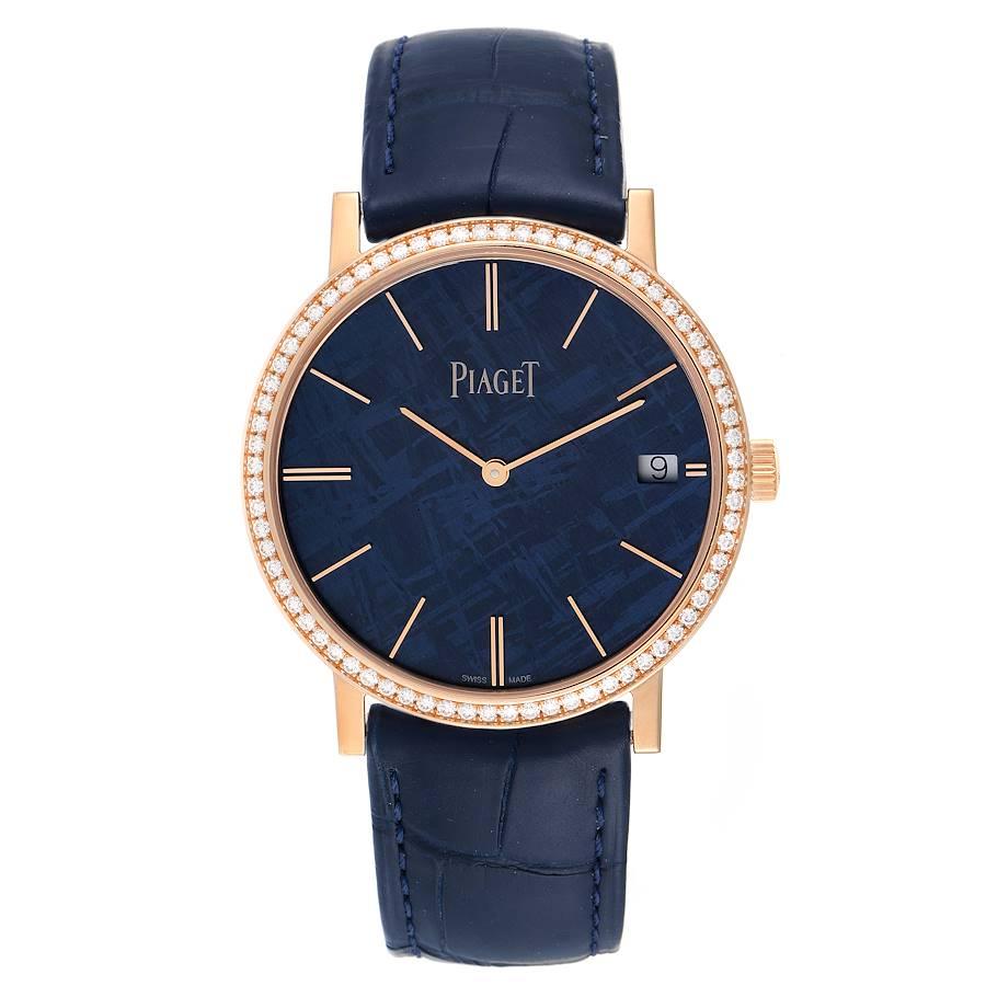 Piaget Altiplano 18K Rose Gold Ultra-Thin Diamond Mens Watch GOA44052. Ultra-thin automatic self-winding movement (3 mm thick). 18K rose gold case 40.0 mm in diameter. Exhibition sapphire crystal case back. 18K rose gold original Piaget factory