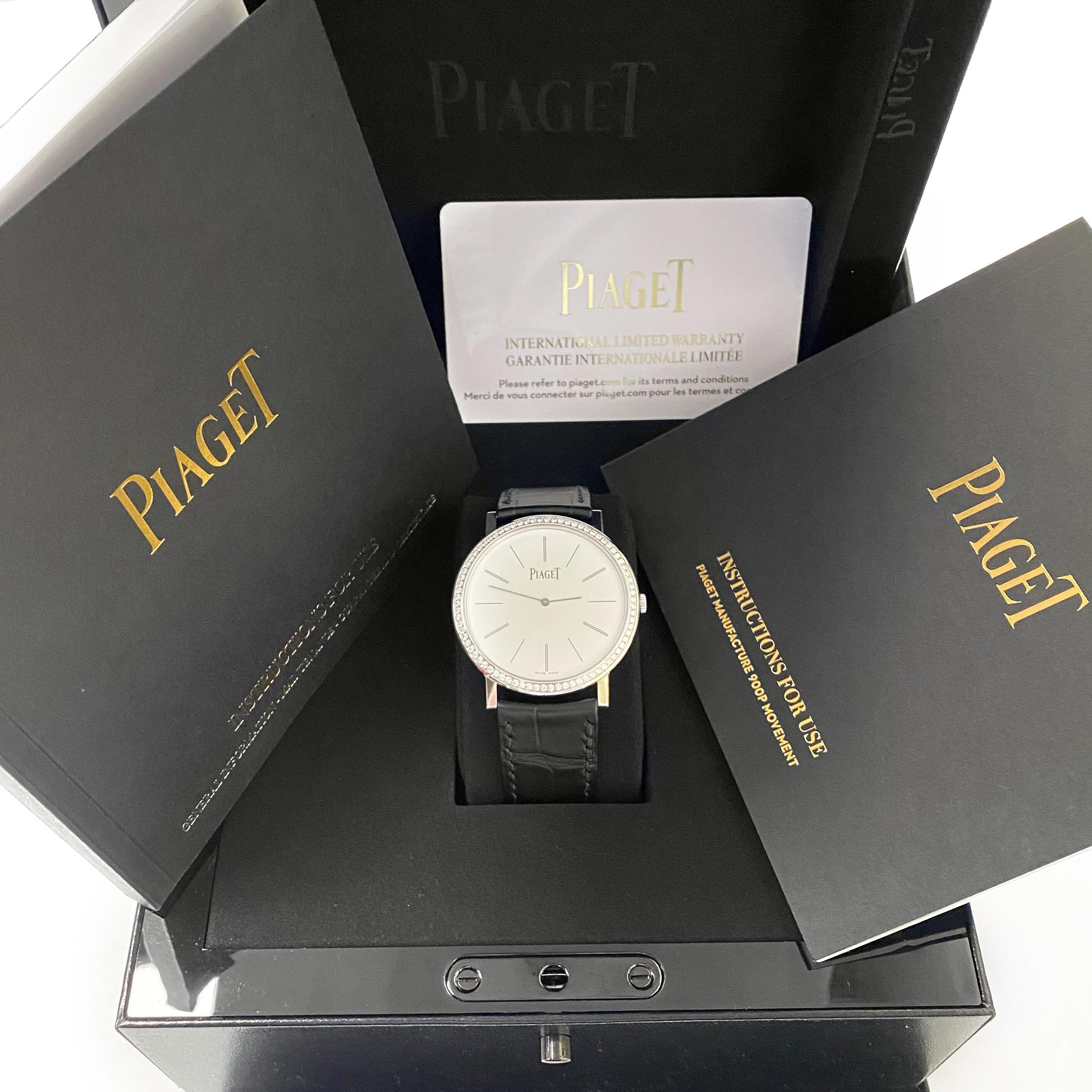 Piaget Altiplano 18K White Gold Diamond Bezel Hand-Wind Watch G0A29165 In New Condition In New York, NY