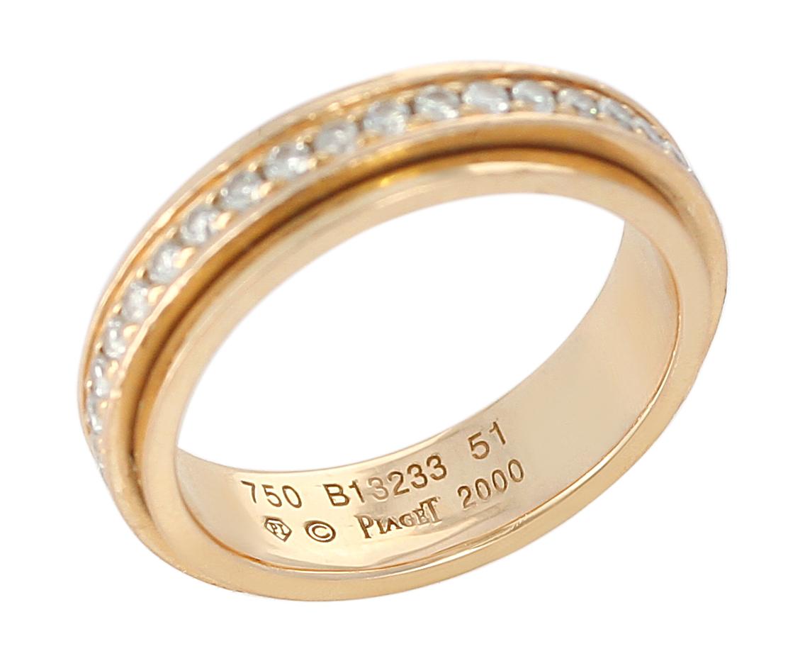 Une bague d'anniversaire Piaget avec diamants en or jaune 18 carats. 4,38 grammes, taille de bague US 5,75.