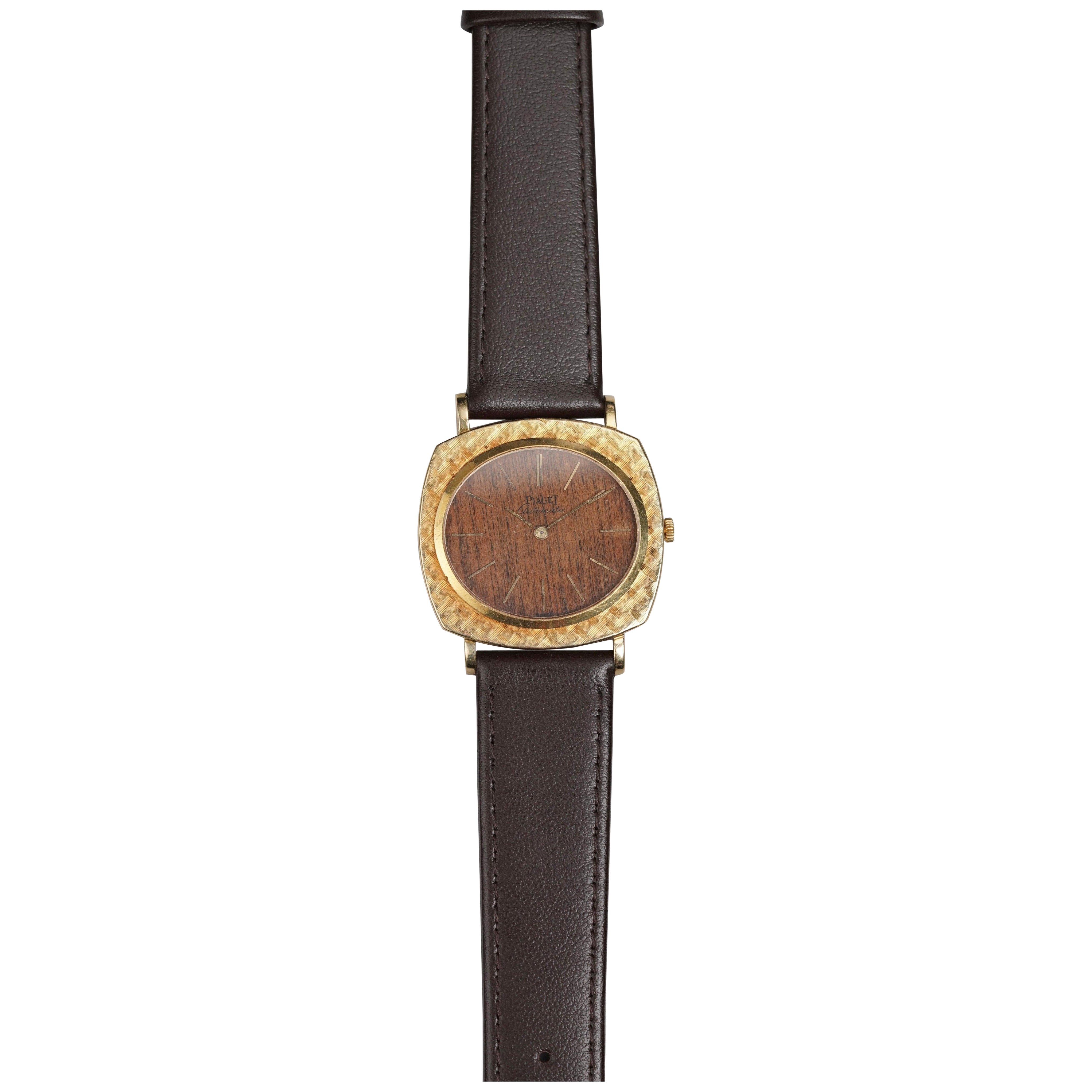 Orologio Piaget automatico con quadrante Wood in oro giallo 18 carati, primi anni '80