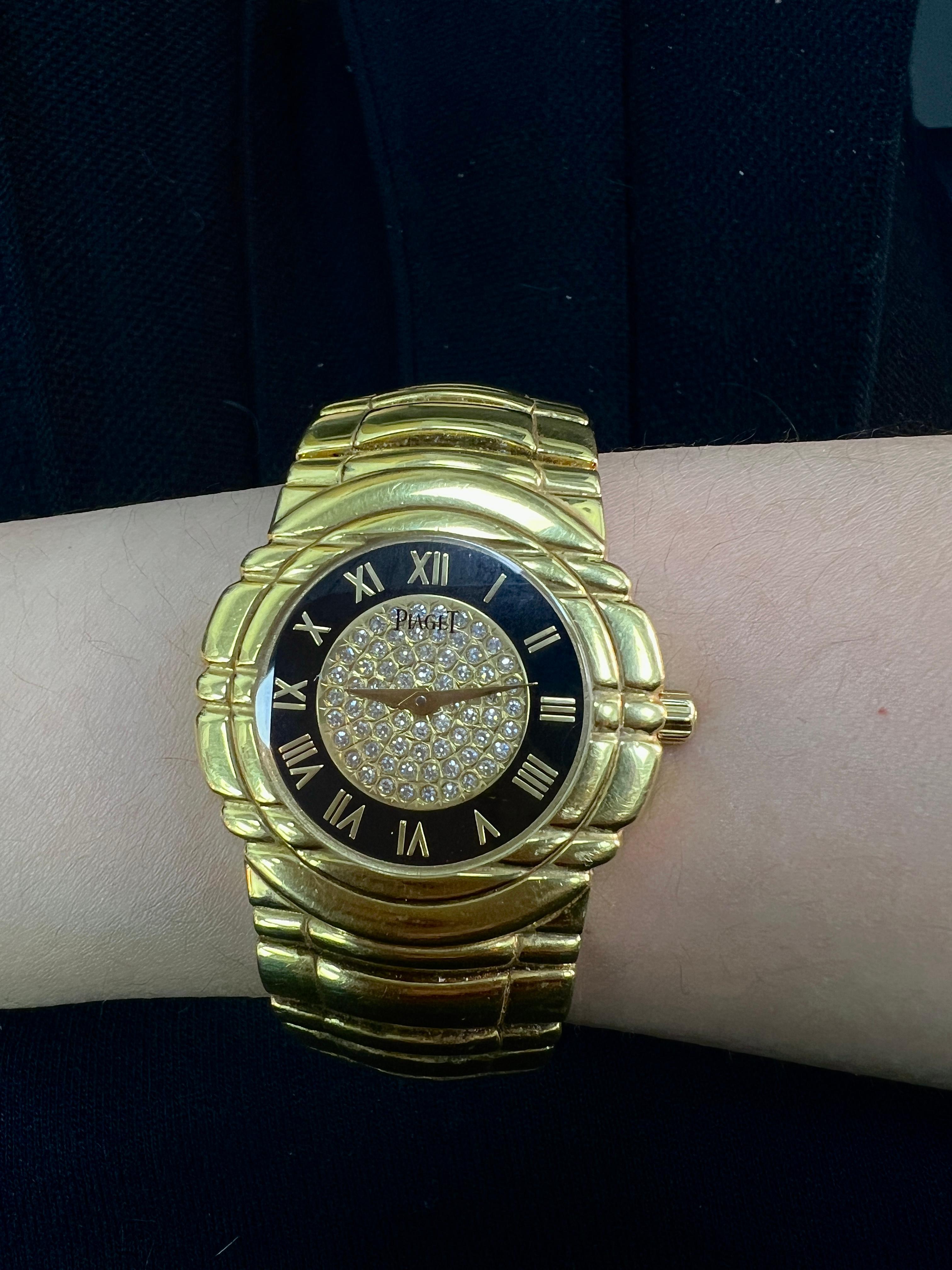Piaget Black Onyx Diamond 18k Gold Ladies Watch Excellent état - En vente à New York, NY