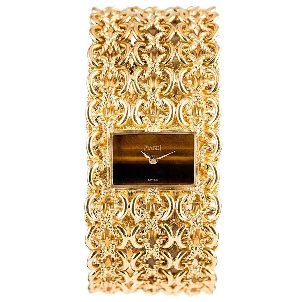 Piaget Ladies Yellow Gold Tiger’s Eye Dial Bracelet Manual Wristwatch