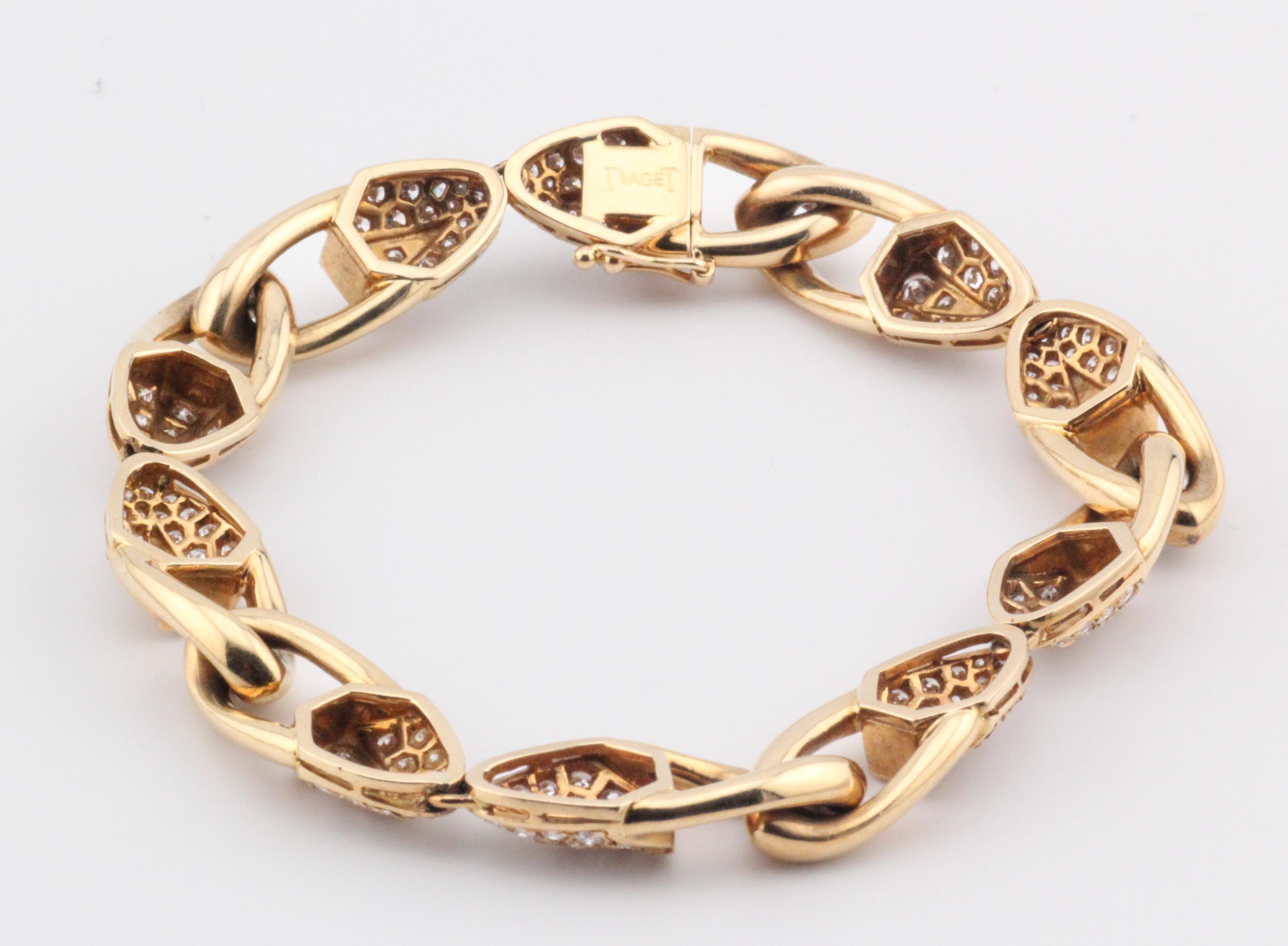 Piaget Brilliant Cut Diamond 18k Yellow Gold Link Bracelet For Sale 3