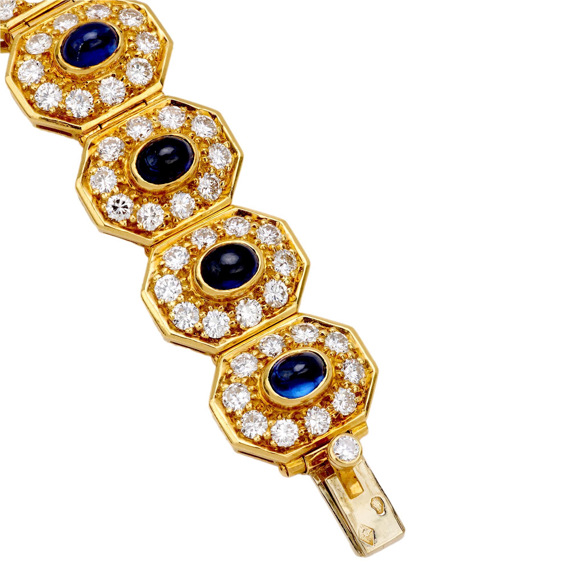 Modern Piaget cabochon sapphire diamond 18k yellow gold bracelet