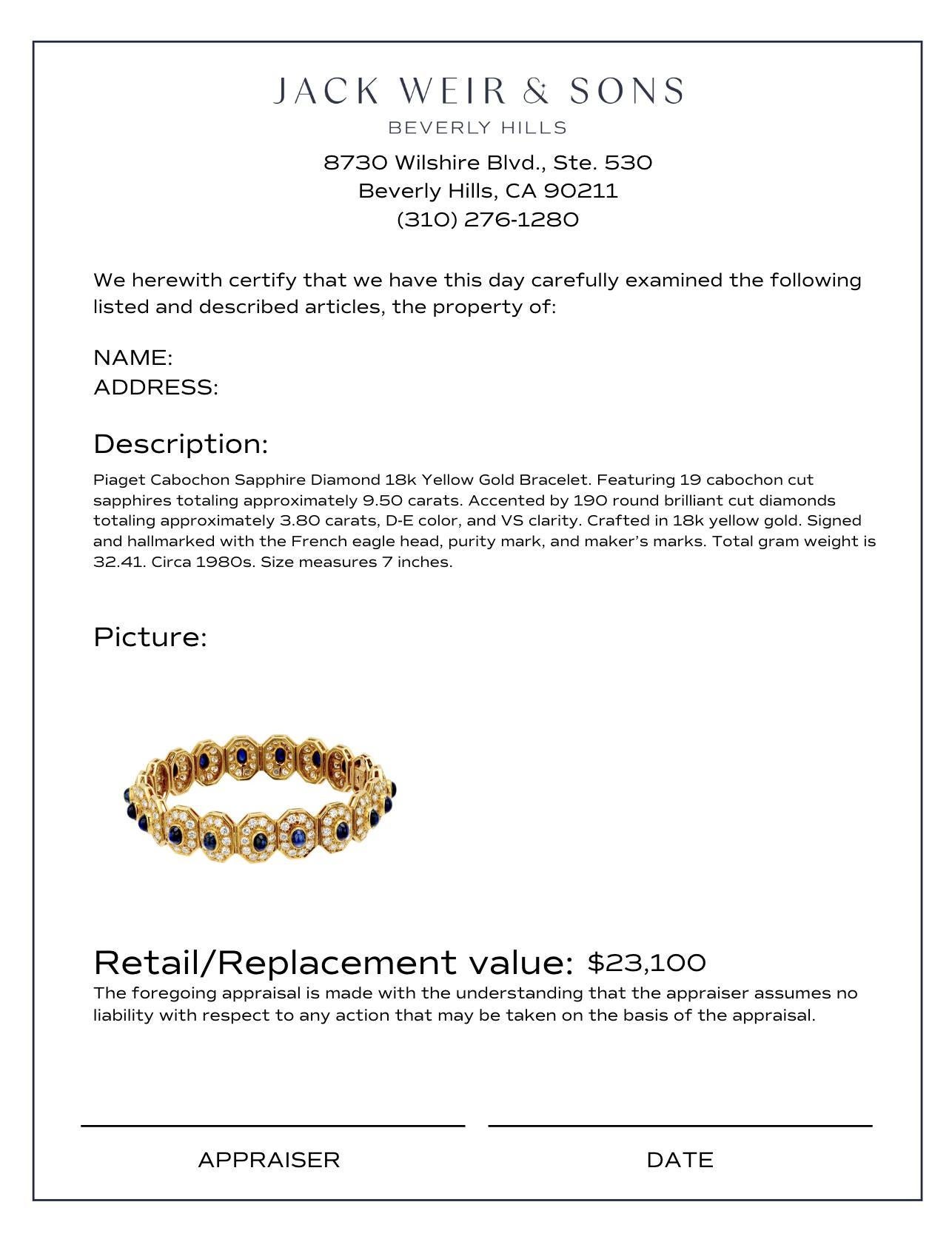 Cabochon Piaget cabochon sapphire diamond 18k yellow gold bracelet
