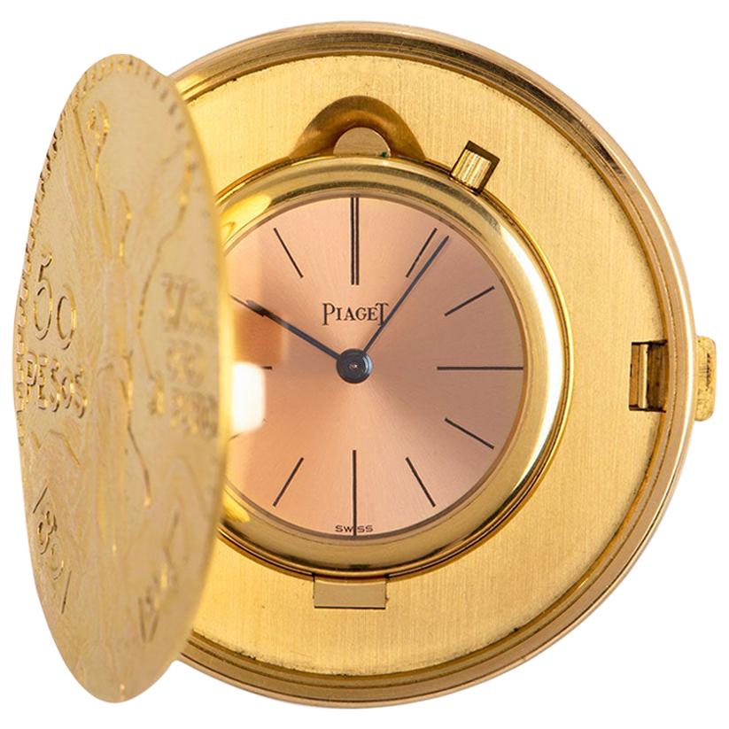 Piaget Centenario 50 Pesos Coin Watch Gents 18 Karat Yellow Gold Rose Dial