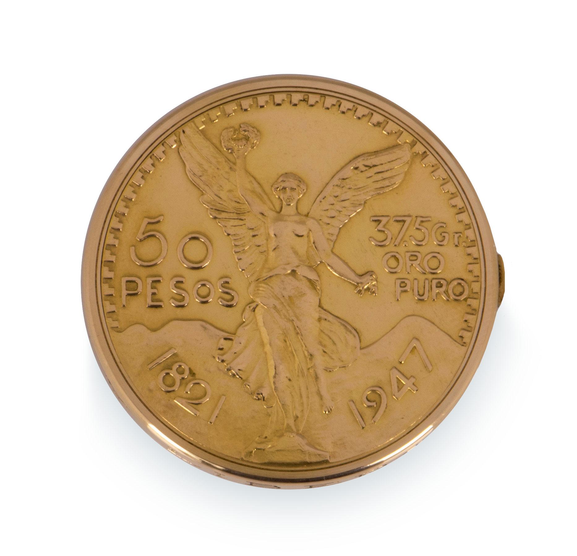 Piaget Centenario 50 Pesos Münze Herrenuhr 18 Karat Gelbgold Rose Zifferblatt für Damen oder Herren