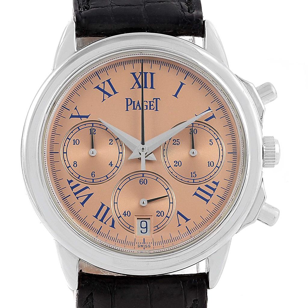 Piaget Chronograph Gouverneur Platinum Salmon Dial Men's Watch 12978 For Sale