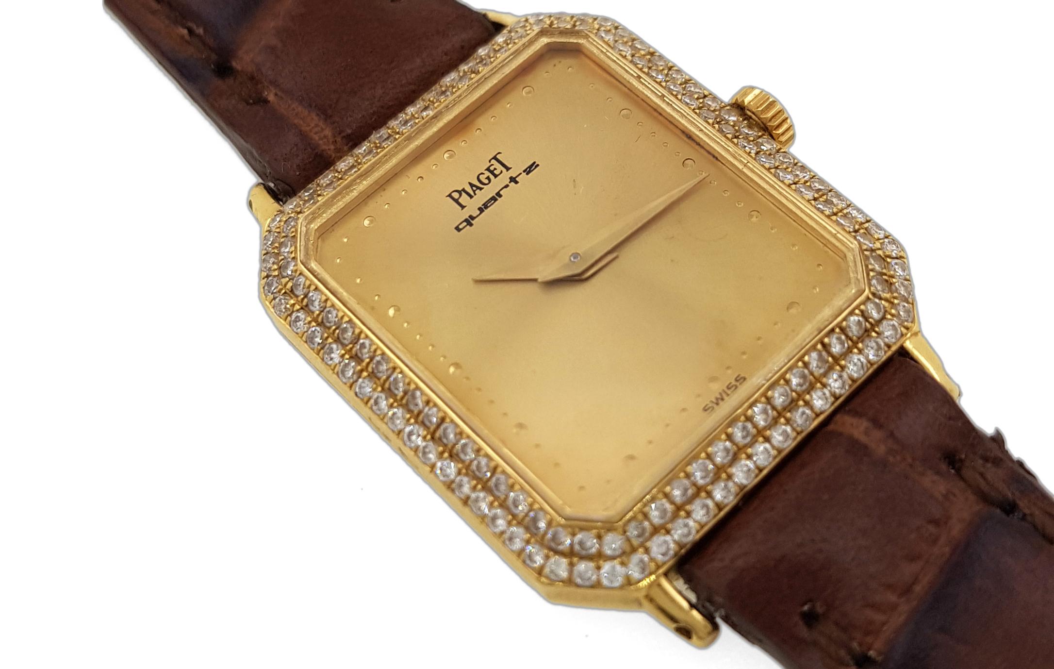 Piaget Classic Cocktail 18k 750 Factory Set Diamonds Solid Gold Watch Ref 8148 For Sale 4