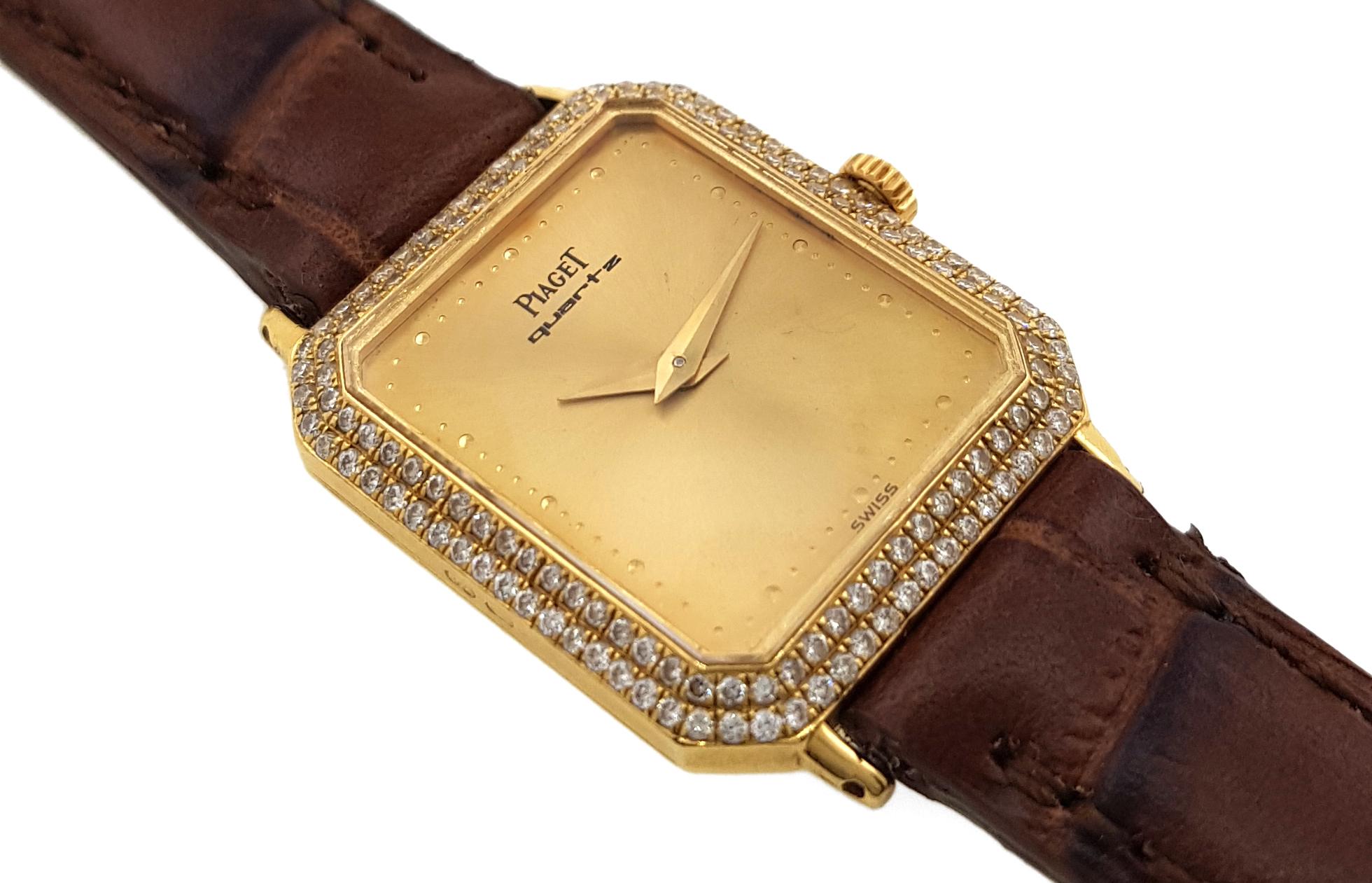 Montre en or massif Piaget Classic Cocktail 18k 750 Factory Set Diamonds Ref 8148 Excellent état - En vente à PARIS, FR